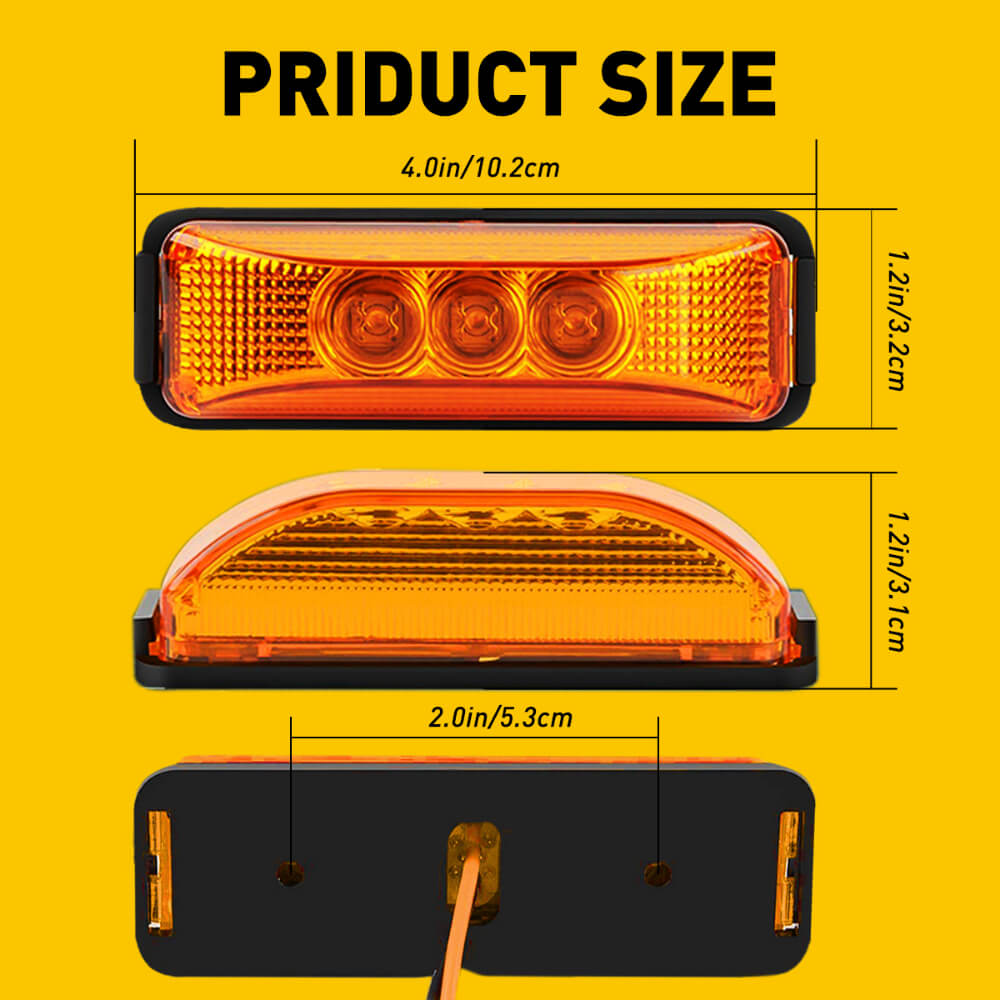 4 Inch 3 LED Front & Rear Side Marker Lights for 12V Trucks, Trailers, RVs - 4 Pack - Waterproof & Durable for Night Driving & Safety Visibility