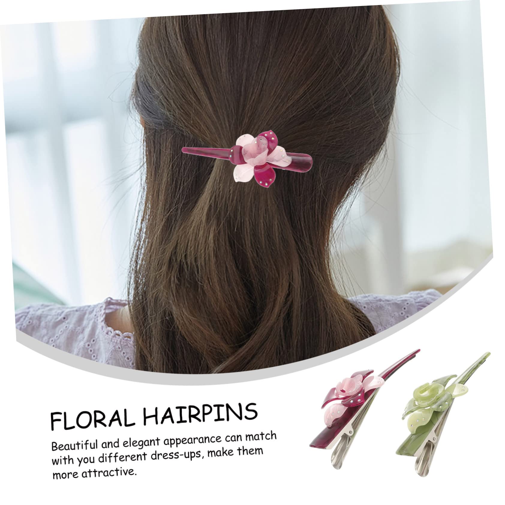KALLORY 2pcs Daisy Hair Clips - French Style Plastic Flower Hair Barrettes for Women, Girls | Floral Hair Accessories for Weddings, Parties & Everyday Wear