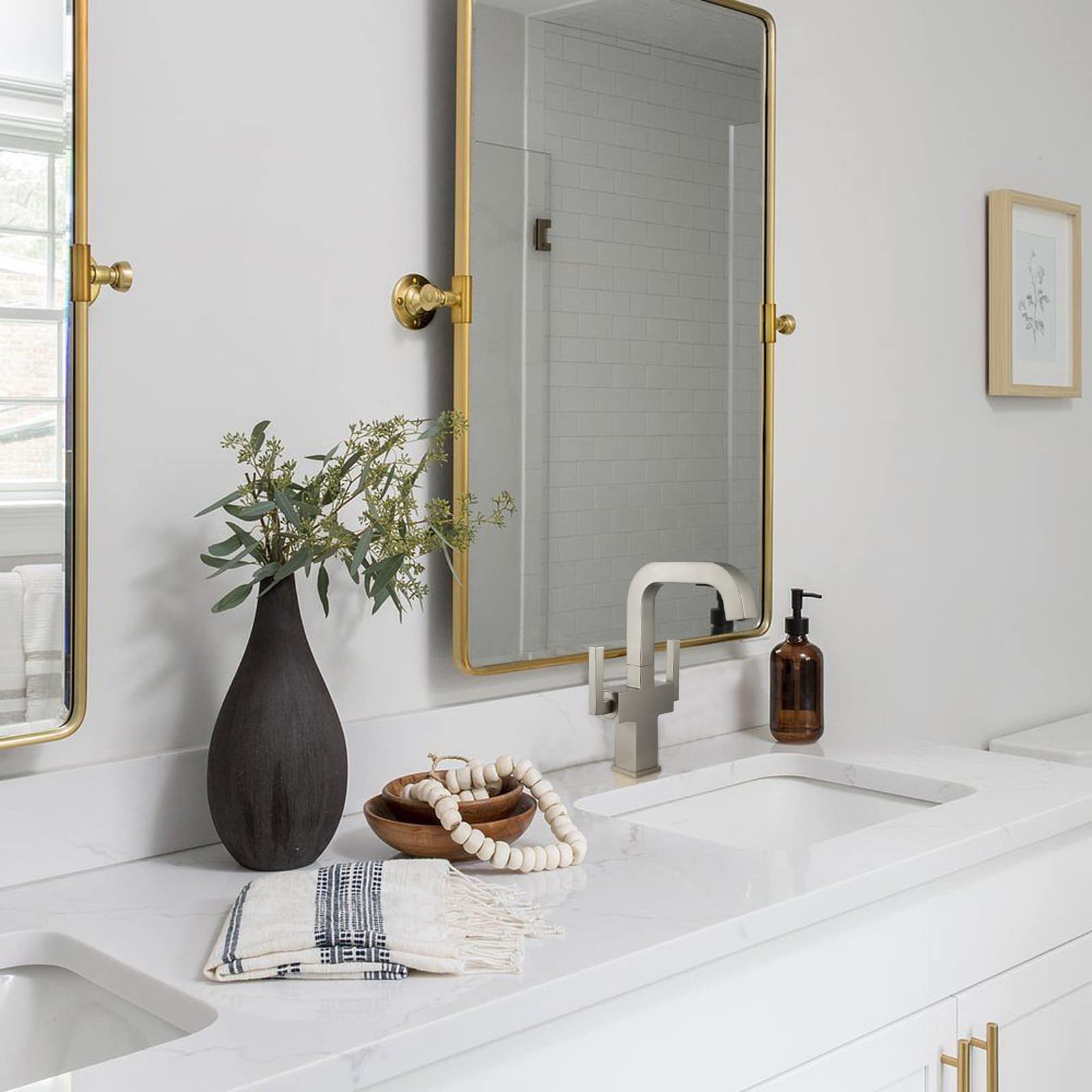Modern Brushed Nickel Bathroom Faucet - High Arc Swivel Design for Vanity Sinks