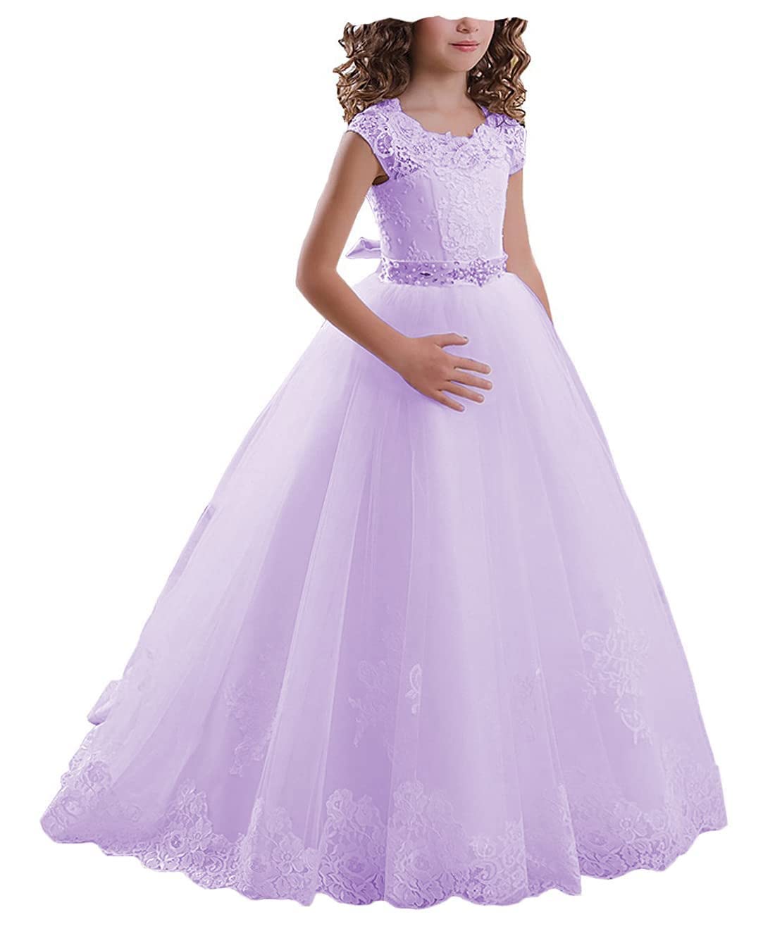 Princess Flower Girl Dress for Kids - Long Lace Tulle Sleeveless Ball Gown for Pageant, Communion & Wedding - Perfect for Special Occasions & Photo Shoots