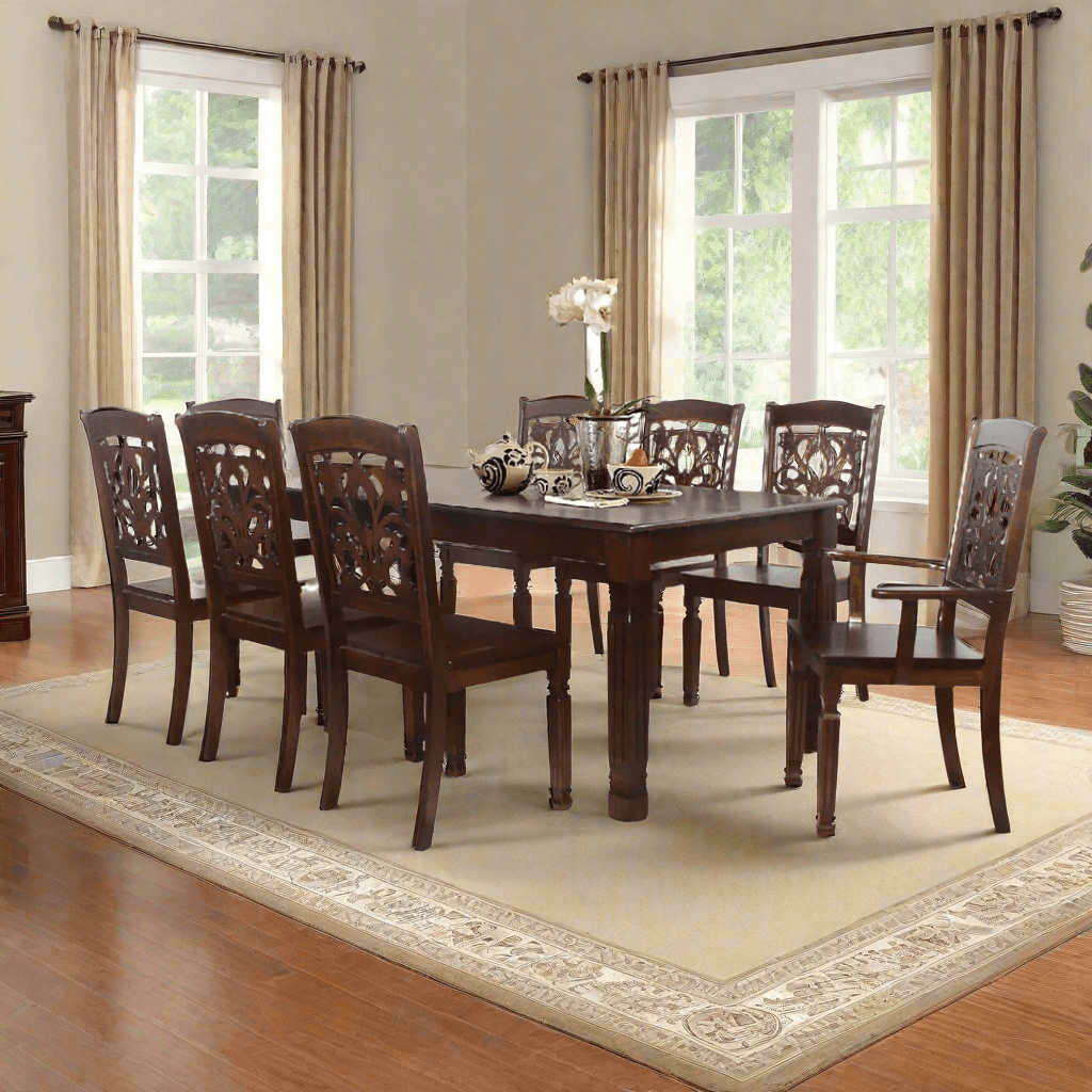 Premium Eulalia Solid Wood Dining Table Set (1 Table + 8 Chairs) - Perfect for Family Gatherings & Dinner Parties