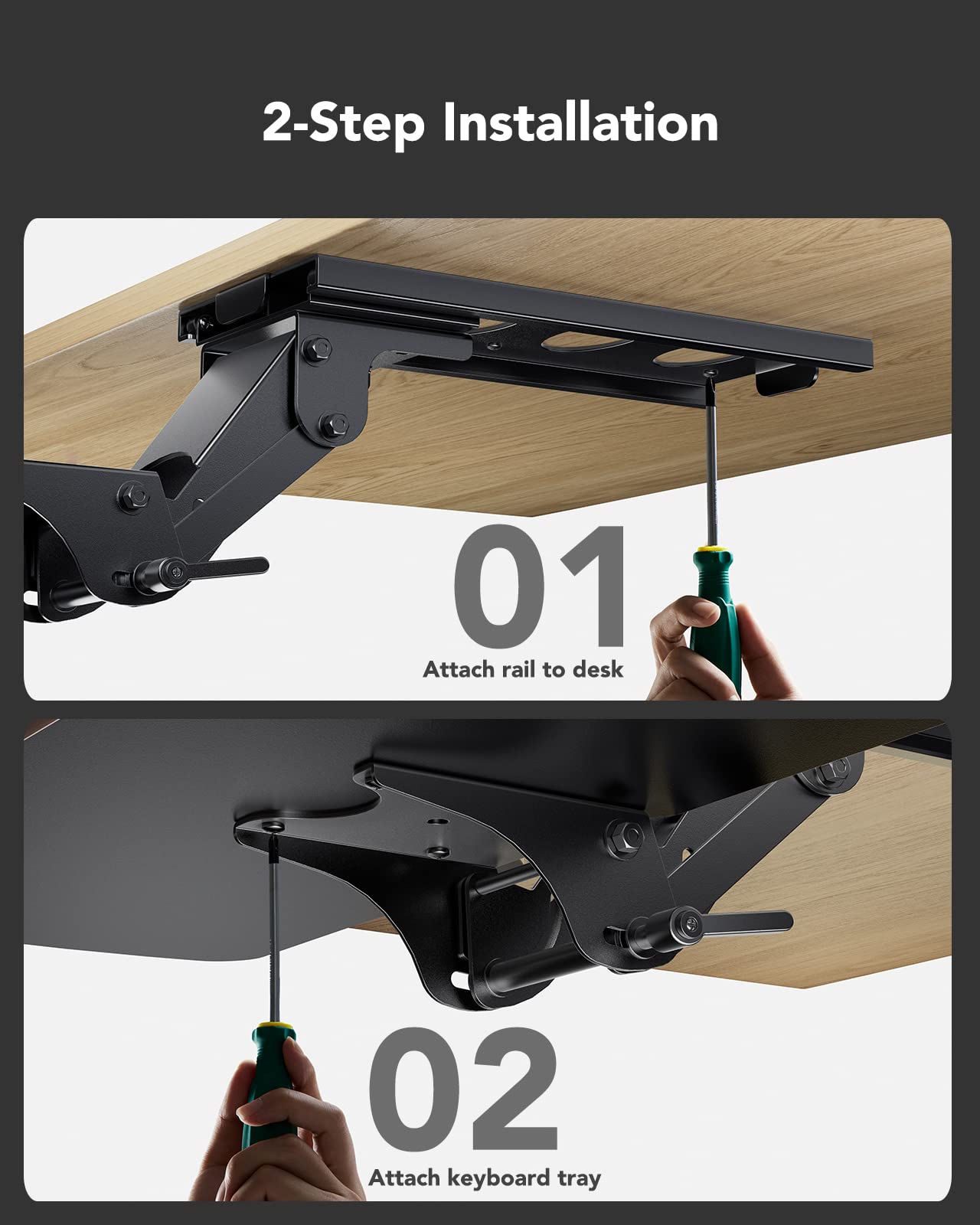 HUANUO Under Desk Keyboard Tray - 360° Adjustable Ergonomic Sliding Keyboard & Mouse Tray with 25