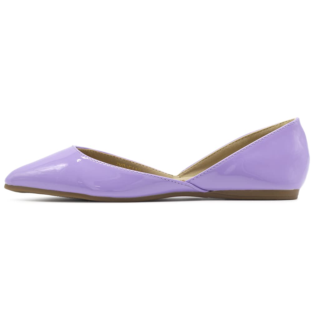Ollio Women's Patent Leather Slip On Ballet Flats - Comfortable Lightweight Pointed Toe Shoes for Work, Office & Casual Wear | F110 Style