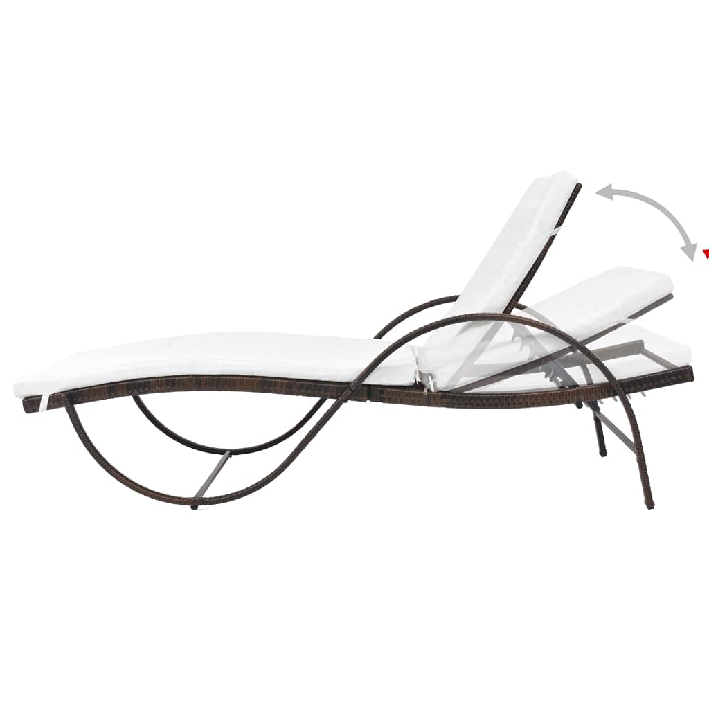 **Brown Poly Rattan Outdoor Sun Lounger Chair with Cushion & Side Table - Perfect for Poolside, Beach, Patio, Balcony, and Yard Relaxation**