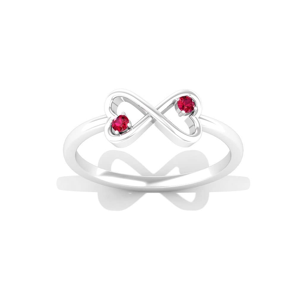 14K Solid Gold Round Ruby Infinity Ring for Women - Two Stone Heart Promise Ring - Elegant Jewelry Gift for Anniversary, Valentine's Day & Special Occasions