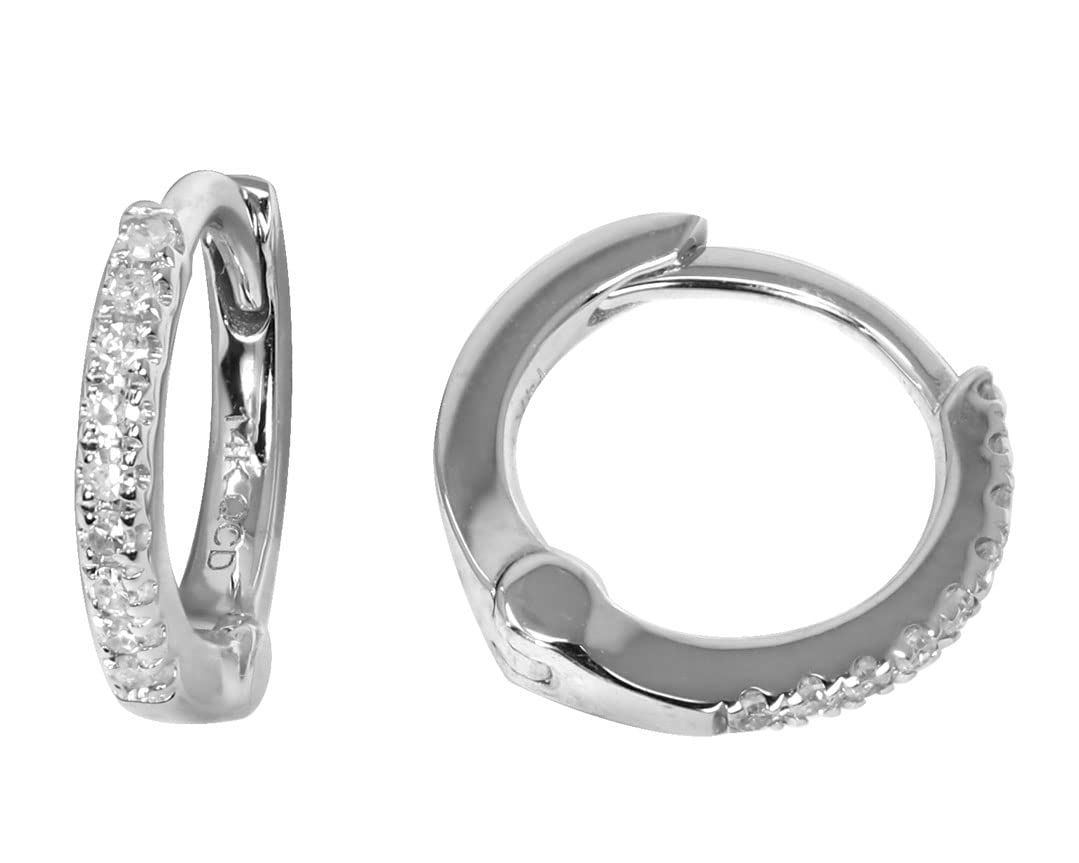 14K Gold 0.06 Ct Diamond Hoop Huggie Earrings - 10mm Small Dainty Everyday Stud Earrings for Women, Perfect for Work, Date Night & Gift Giving