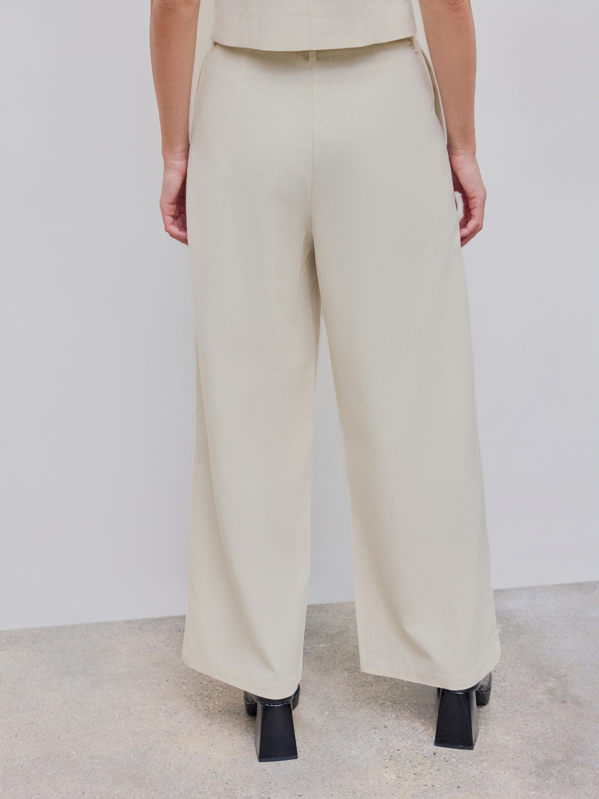 CIDER Linen-Blend High Rise Solid Pocket Wide Leg Pants for Women | Comfortable Summer Trousers | Perfect for Office, Travel & Casual Wear