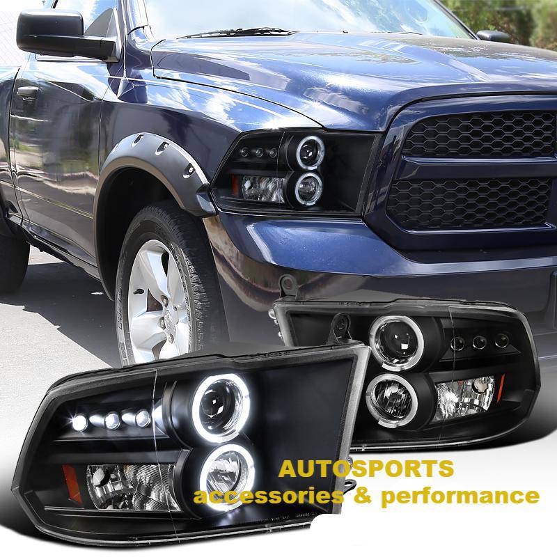 Halo Projector Headlights for 2009-2016 RAM 1500 2500 3500 - LED Angel Eye HID Conversion Kit (Pair) - Upgrade Your Truck's Style & Night Visibility for Off-Roading & Daily Driving