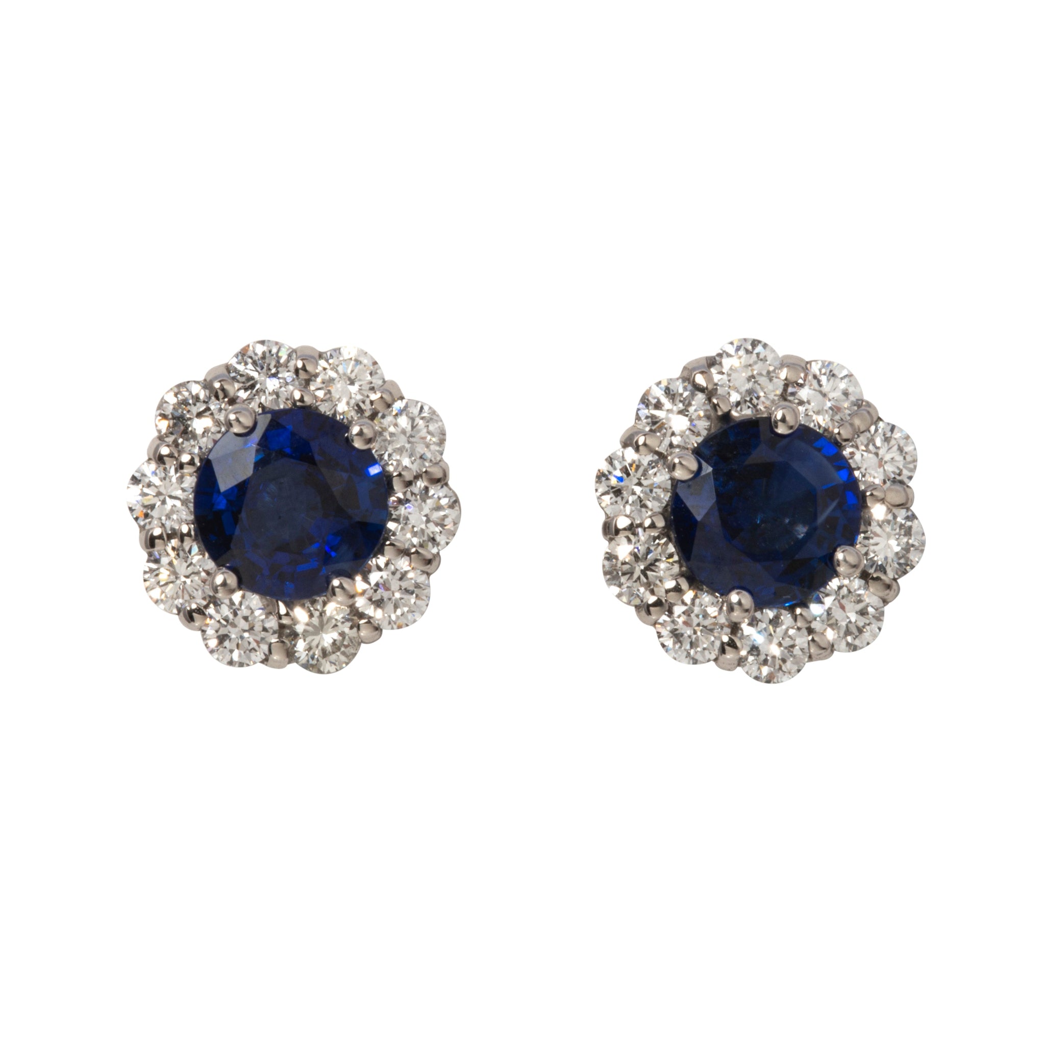 2.22ctw Round Sapphire & Diamond Cluster 18K Gold Stud Earrings for Women - Elegant Gift for Anniversary, Birthday & Special Occasions