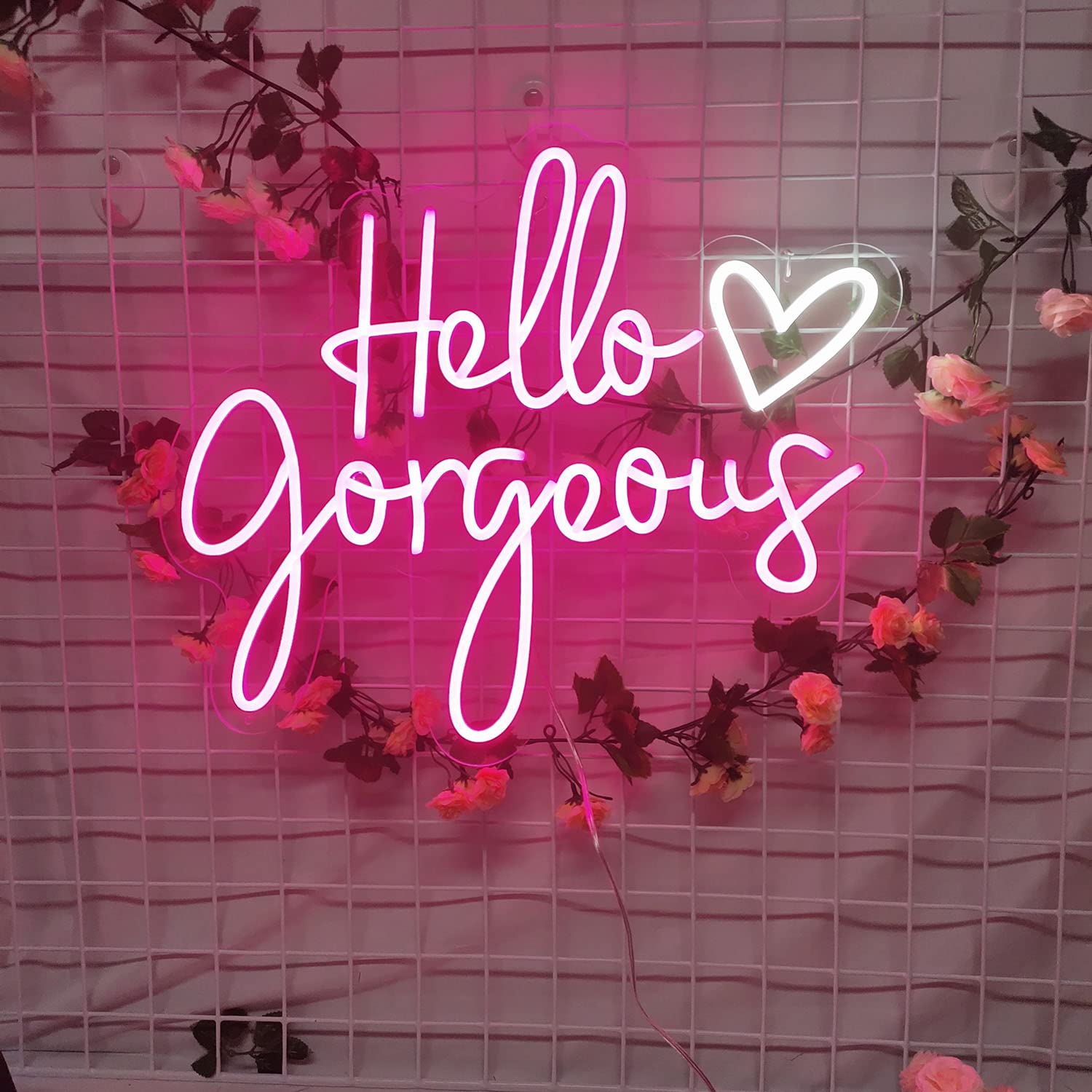 Custom Pink LED Neon Sign - Hello Gorgeous Wall Decor for Bedroom, Wedding, Party Room | Energy-Efficient Home Decoration | Perfect for Girls' Room, Bachelorette Party & Instagram Background (Pink-01)