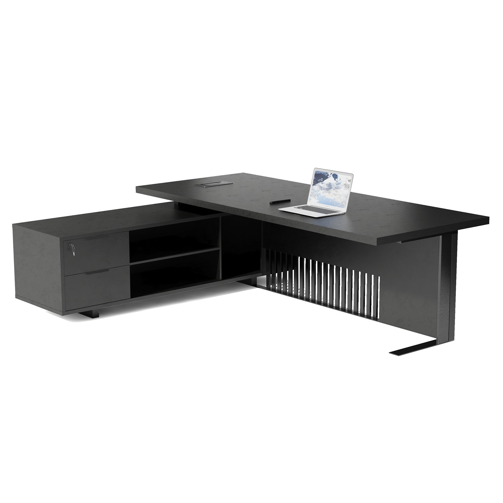 Premium DAXTON Black Executive Desk with Left Return - 200cm Black Concrete Finish | Modern Office Furniture for Home & Workspace