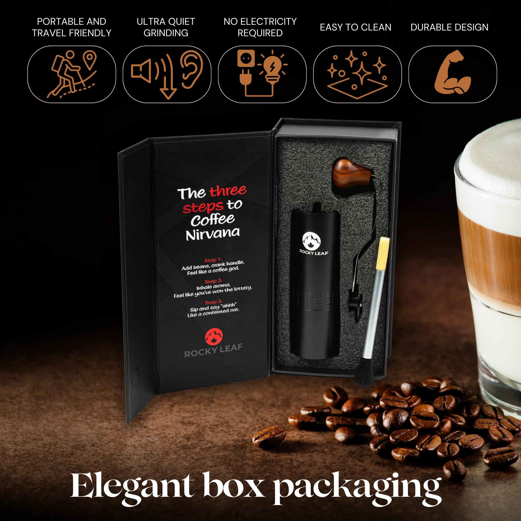Premium Manual Coffee Grinder - Adjustable Stainless Steel Burr Mill with 25g Capacity for Espresso, French Press & Drip Coffee | Perfect for Home, Office & Travel | Includes Cleaning Brush