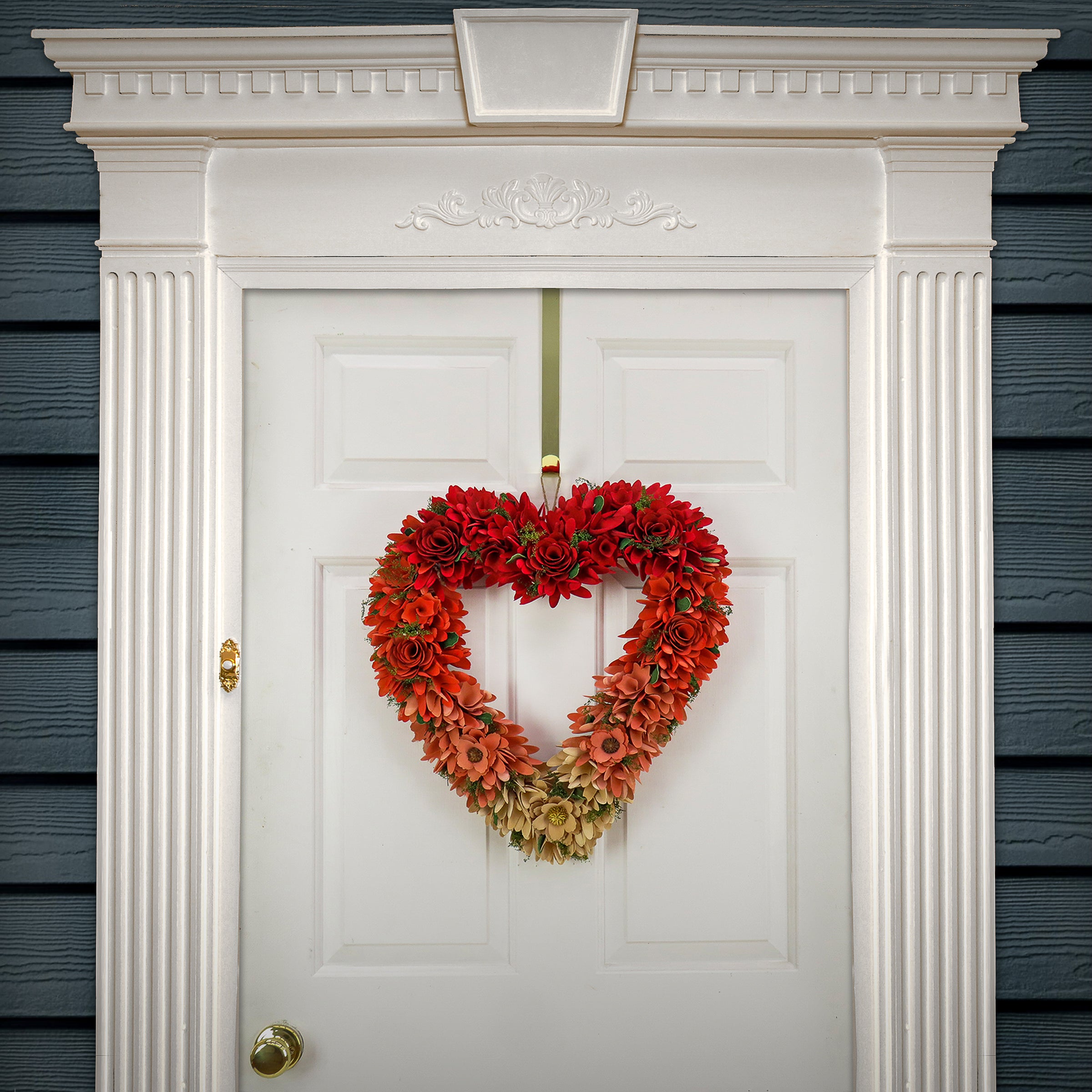 22 in. Artificial Valentine's Ombre Floral Heart Wreath - Romantic Home Decor for Valentine's Day, Wedding, Anniversary & Door Wall Hanging Decorations