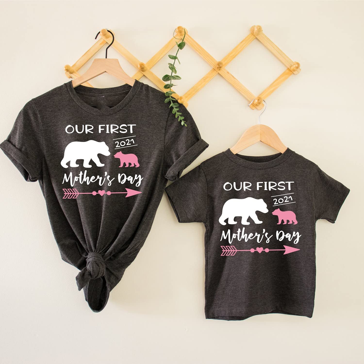 Personalized Our First Mother's Day Bear T-Shirts - Matching Mom and Baby Shirt & Bodysuit Set - Mommy and Me Outfits for Special Occasions, Photo Shoots & Family Celebrations