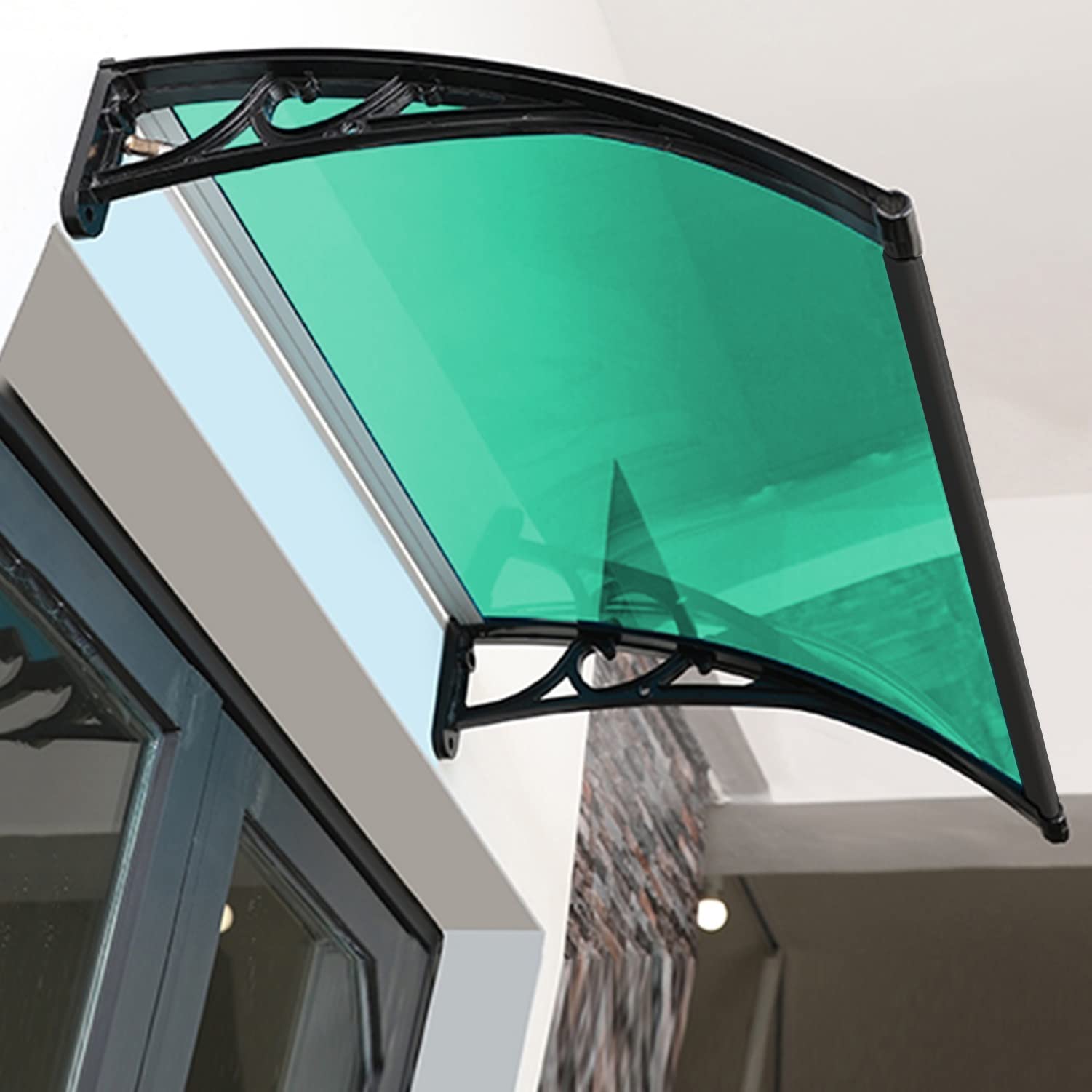 Green Polycarbonate Outdoor Canopy - 100x80cm Door Window Awning for Air Conditioner Cover, Rain & Snow Protection - Perfect for Garden, Patio, and Home Exterior Weatherproofing