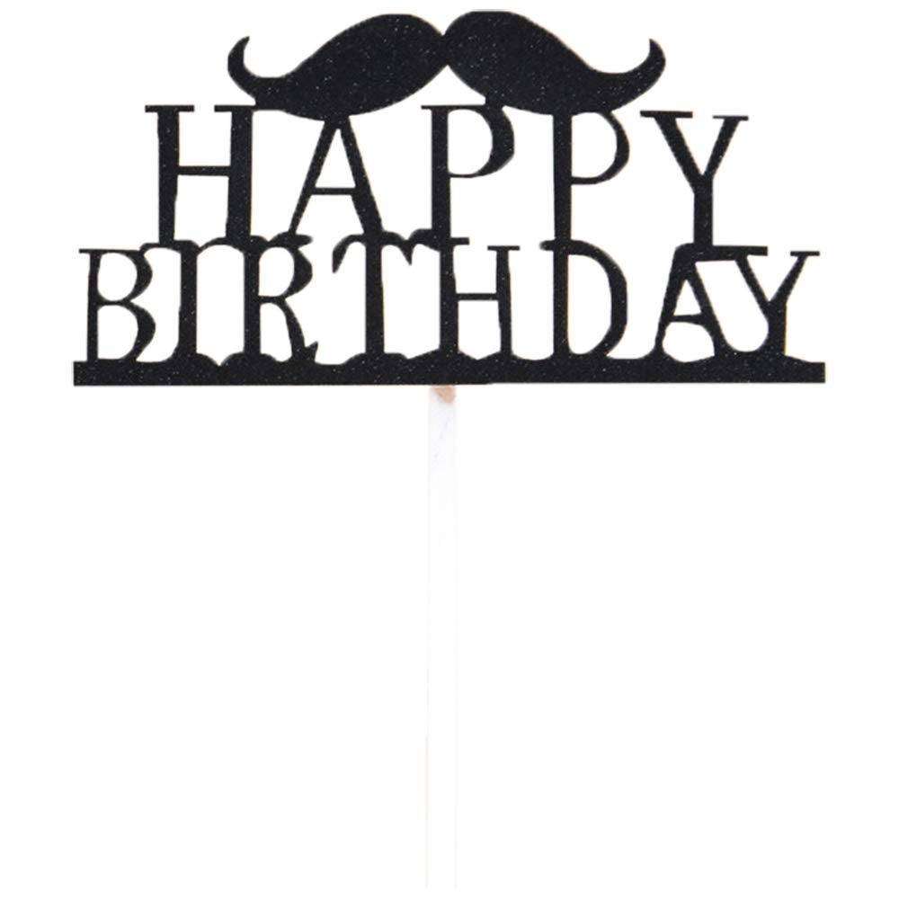 Flairs New York Happy Birthday Decorations Banner - Black Mustache Cake Topper & Party Props (Pack of 1) - Perfect for Birthday Cakes, Dessert Tables & Celebration Decorations