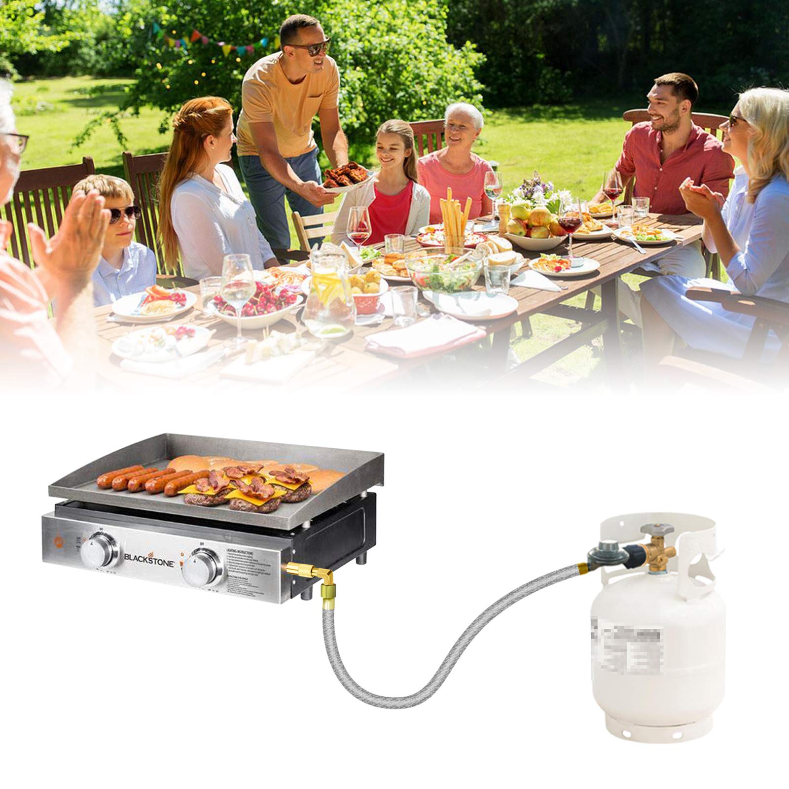 6FT Stainless Steel Braided Propane Hose with Regulator Adapter for Blackstone 17