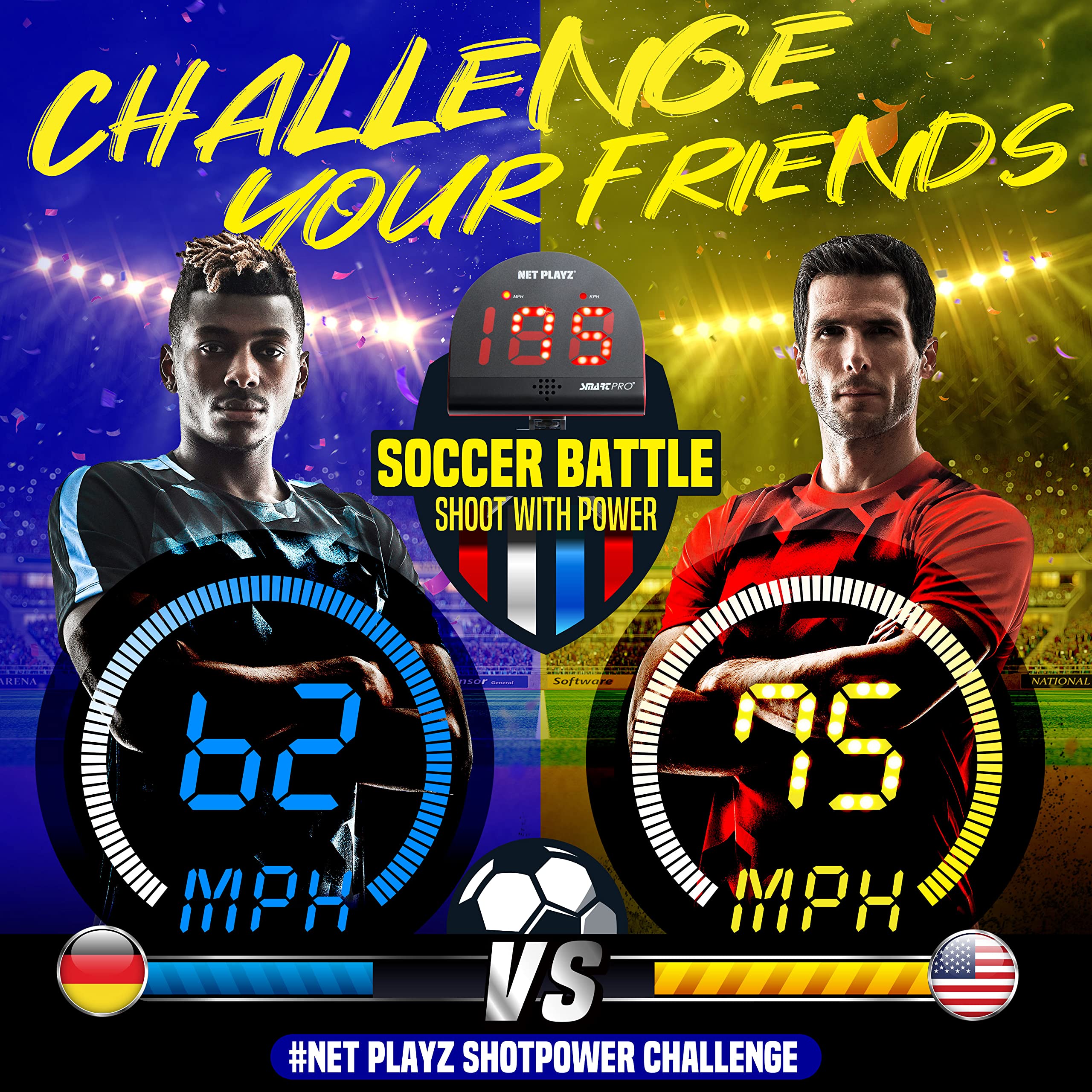 NET-PLAYZ Soccer Speed Radar Gun - Hands-Free Shot Power Detector for Training & Practice | Measure Kick Velocity, Improve Accuracy | Perfect Soccer Gifts for Players & Coaches | Ideal for Backyard Drills, Team Practices & Skill Development