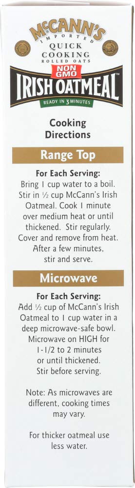 McCann's Quick Cooking Rolled Oats - Irish Steel Cut Oatmeal, 16 oz (Pack of 12) - Healthy Breakfast Cereal for Weight Loss, Energy Boost & Heart Health - Perfect for Overnight Oats, Baking & Smoothies