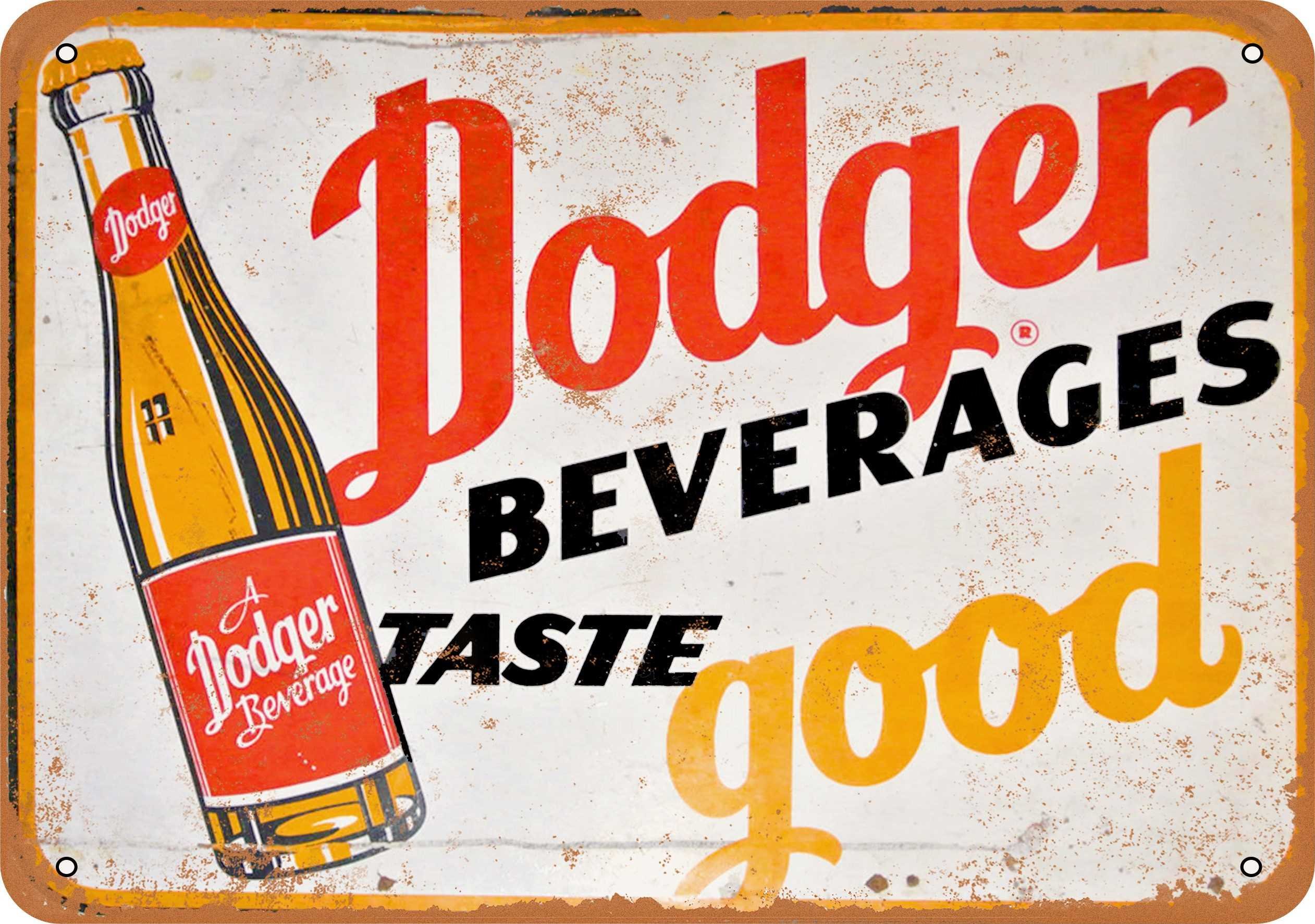 Vintage 7x10 Inch Metal Sign - Dodger Beverages Retro Bar Decor - Perfect for Man Cave, Home Bar, and Sports Memorabilia Collection