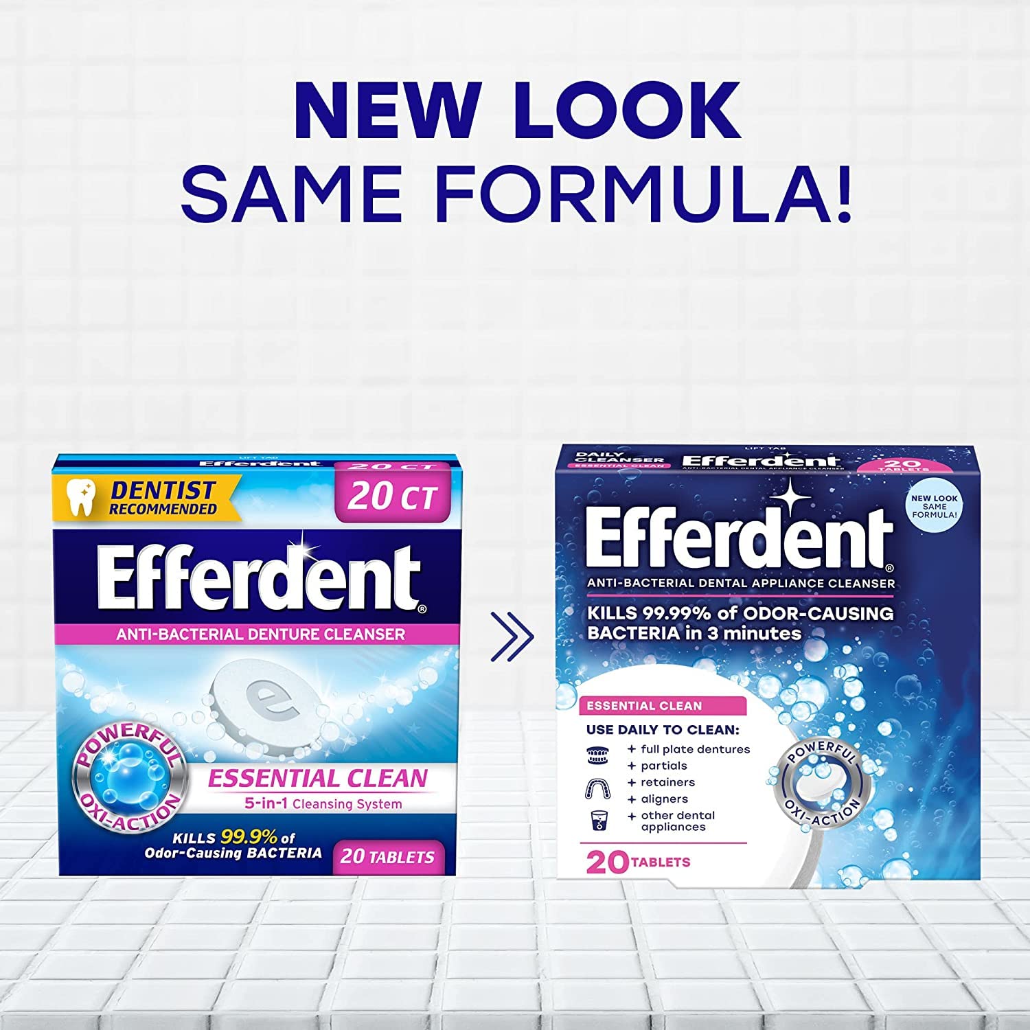Efferdent Denture & Retainer Cleanser Tablets - 120 Count (6 Packs of 20) | Denture Cleaning Tablets for Fresh Breath & Stain Removal | Perfect for Daily Denture, Retainer & Night Guard Cleaning