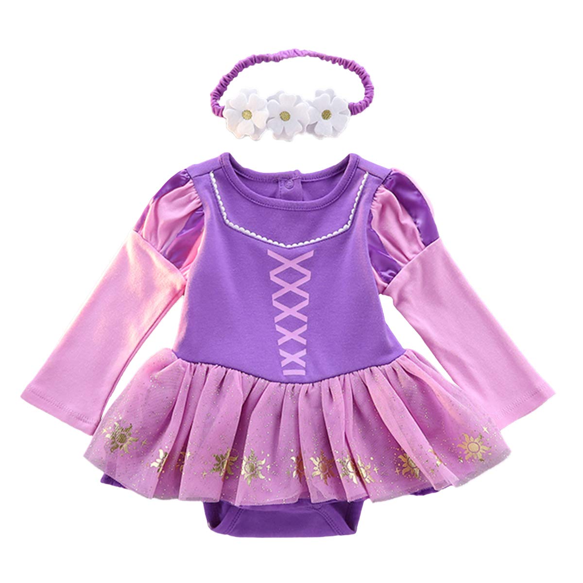 Baby Girls Princess Costume Set - Birthday Bodysuit Romper with Tutu Dress & Headband | Halloween, Christmas Party Outfit | Perfect for Dress-Up, Photo Shoots & Special Occasions