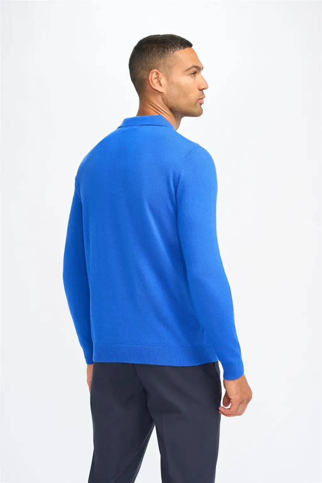 Cavani Men's Boom Plain Long Sleeve Polo Shirt - Classic Casual Slim Fit Button Down Collar Top for Business, Office & Outdoor Activities