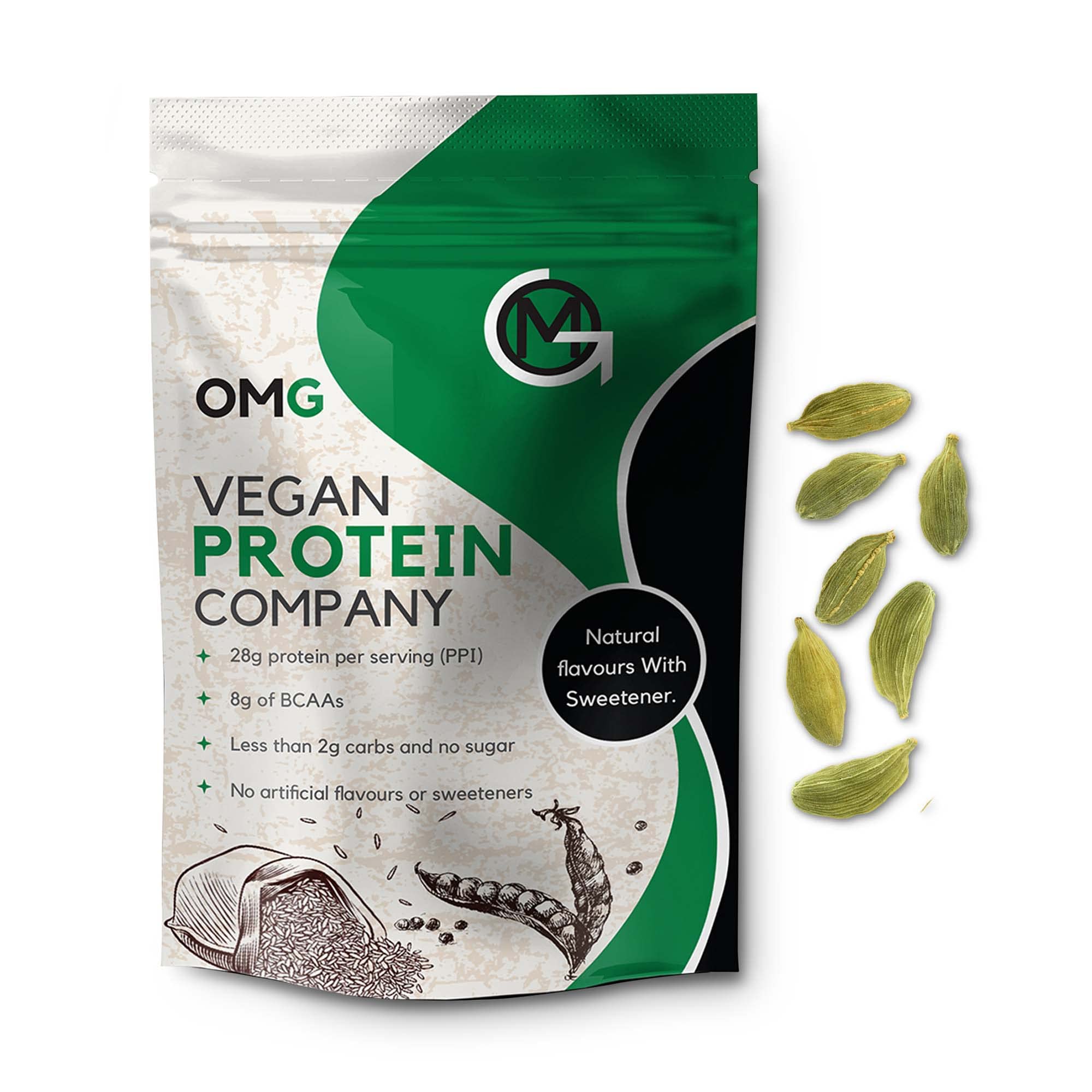 OMG Labs Vegan Protein Powder – Organic Plant-Based Protein with Moringa, Pea & Rice – Keto Friendly Muscle Building Supplement (Cardamom, 200g) – Perfect for Post-Workout Recovery & Healthy Smoothies