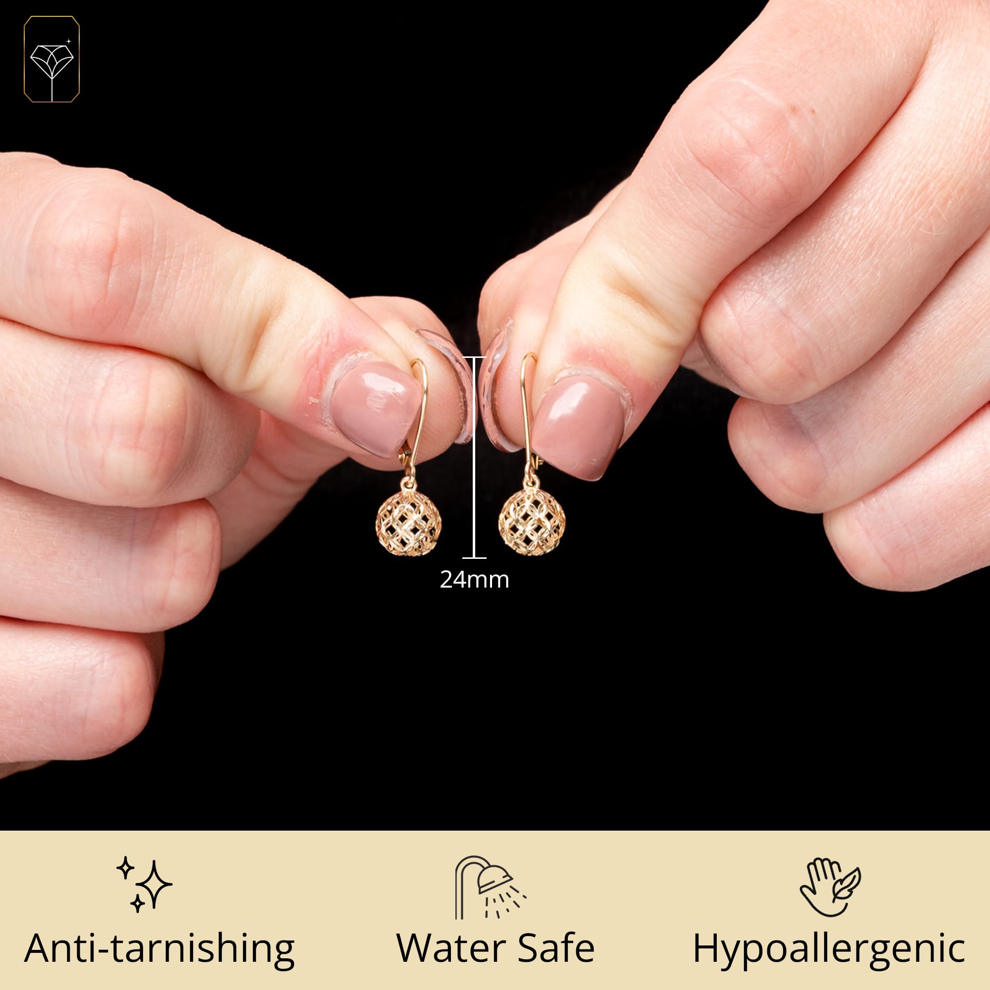 14K Gold Filigree Dangle Earrings for Women - Hypoallergenic Lightweight Drop Earrings with Secure Leverback Closure | Perfect for Weddings, Parties & Everyday Wear | MAX + STONE