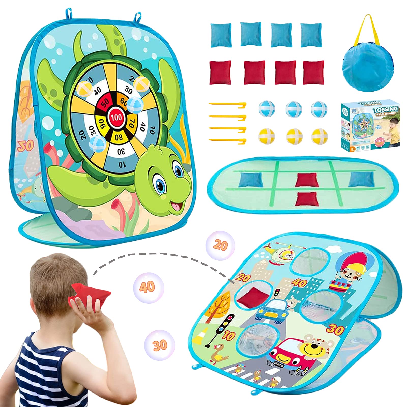 Premium Foldable Cornhole Board Set - 3-in-1 Bean Bag Toss Game for Kids Ages 4-8 | Outdoor Backyard Toys for Toddlers, Boys & Girls | Perfect for Family Parties, BBQs, Picnics & Tailgating (Upgrade Version)