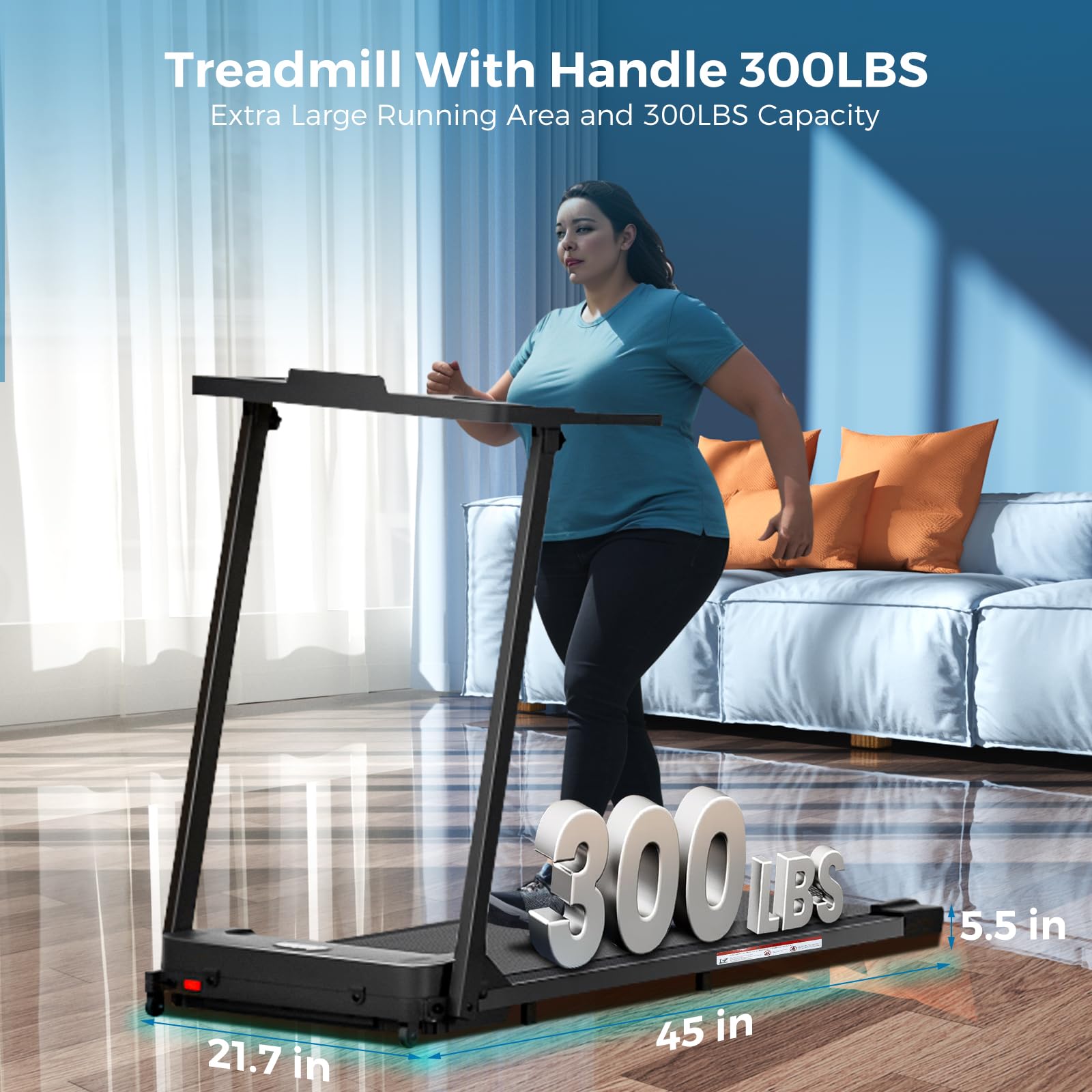 2025 Upgraded Portable Electric Treadmill for Home - 300 lbs Capacity Folding Walking Pad with LED Display & Handles | Compact Lightweight Treadmill for Small Spaces, Apartment Workouts & Home Office Fitness