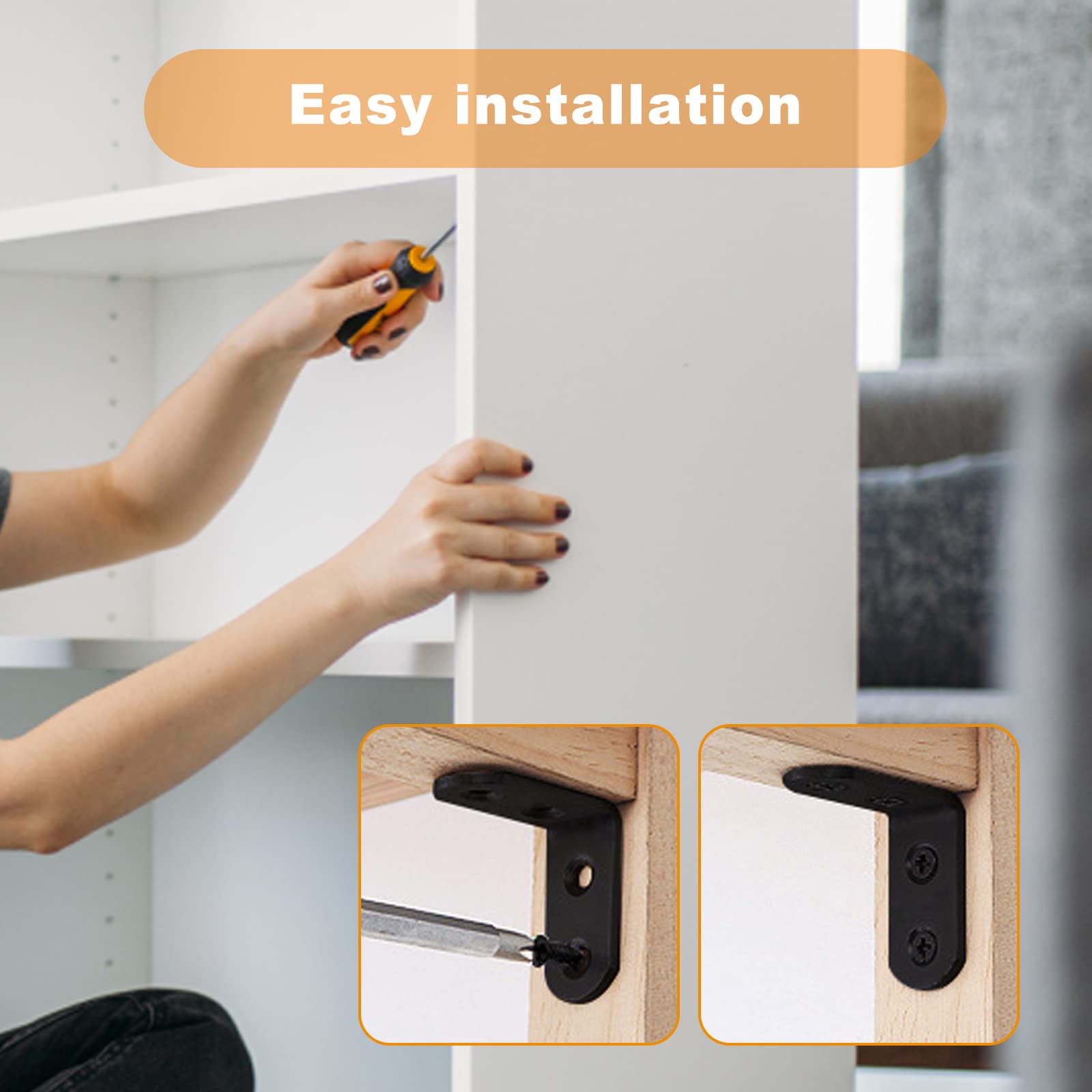 24-Pack Black Corner Brackets with Screws - Heavy Duty 25mm & 40mm Angle Brackets for Wooden Furniture, Chairs, Cabinets - Perfect for DIY Home Improvement & Furniture Repair Projects