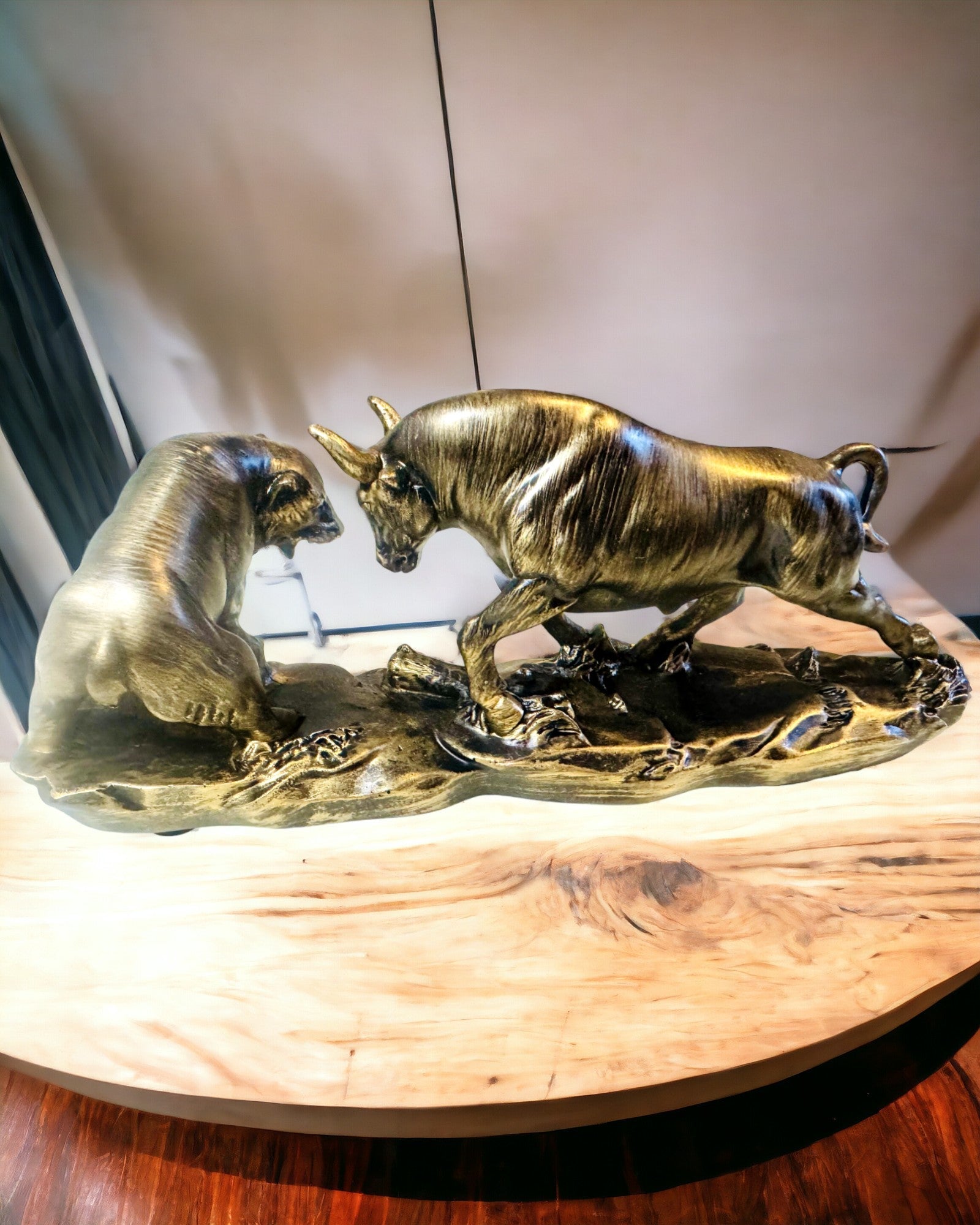 Bull and Bear Sculpture - Financial Market Symbolism, Engraving Option in Copper Finish - Perfect for Office Decor, Investment Gifts & Wall Art Displays