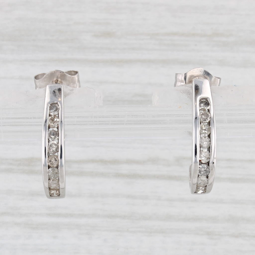 0.24ctw Diamond J Hook Journey Earrings - 10k White Gold Pierced Drop Earrings for Women - Perfect for Weddings, Parties & Everyday Elegance