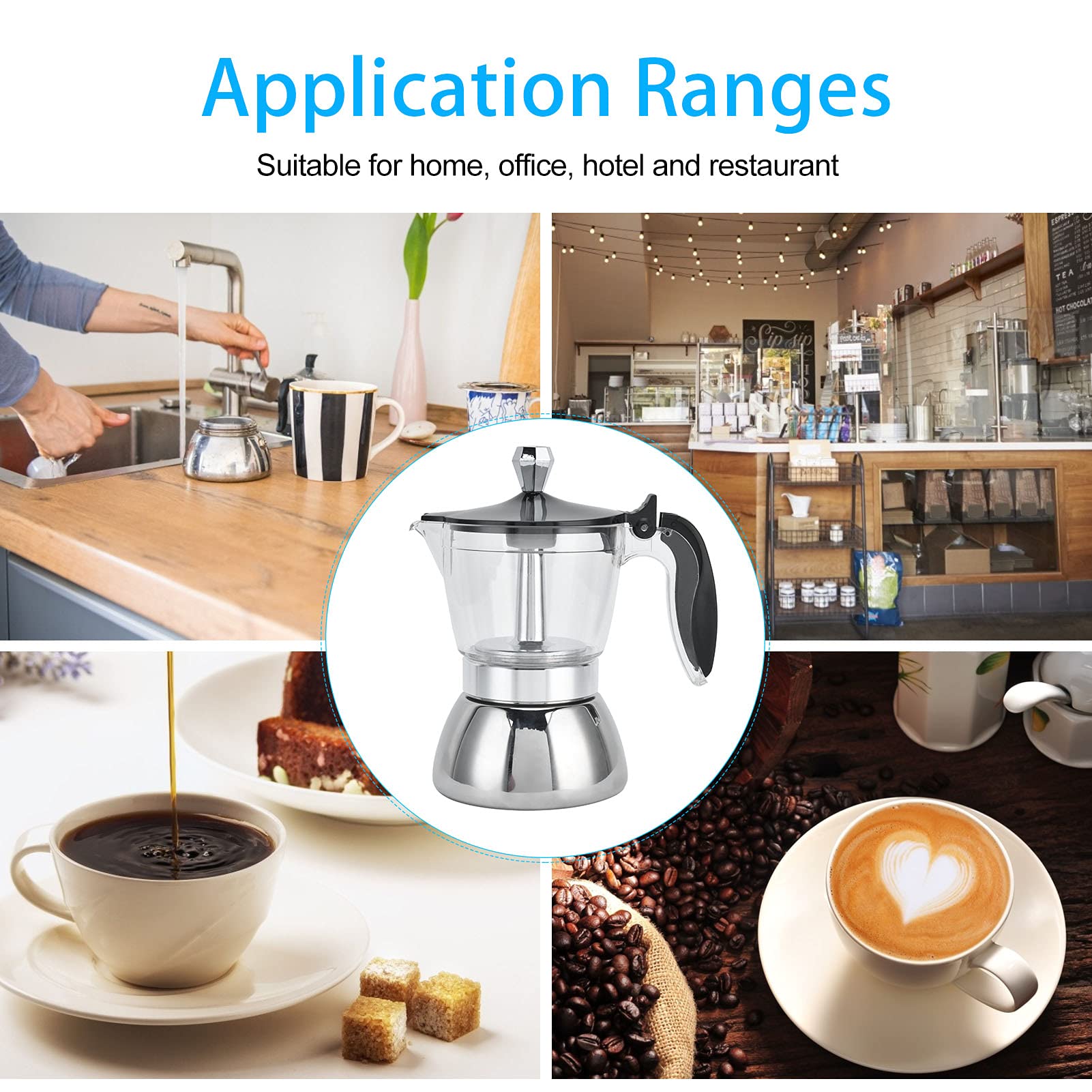 Stainless Steel 4-Cup Moka Pot Coffee Maker with Crystal Glass Top - Stovetop Espresso Maker for Home & Kitchen - Perfect for Espresso, Latte & Cappuccino
