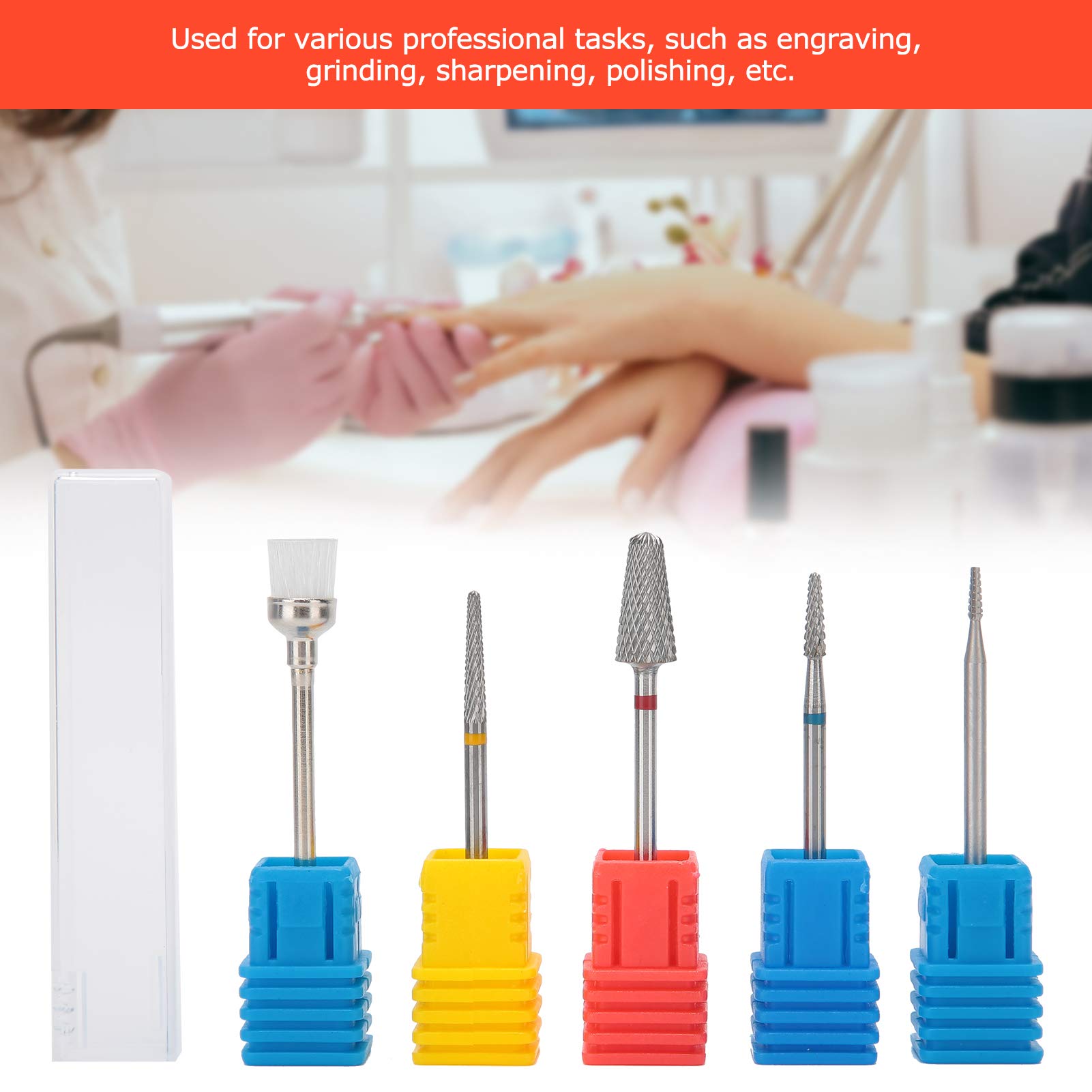 5pcs Tungsten Steel Nail Drill Bits Set - 3/32 Inches Professional Manicure Tools for Acrylic & Gel Nails, Cuticle Removal & Nail Filing - Perfect for Electric Nail Drill Machines - At-Home Salon & Professional Nail Care