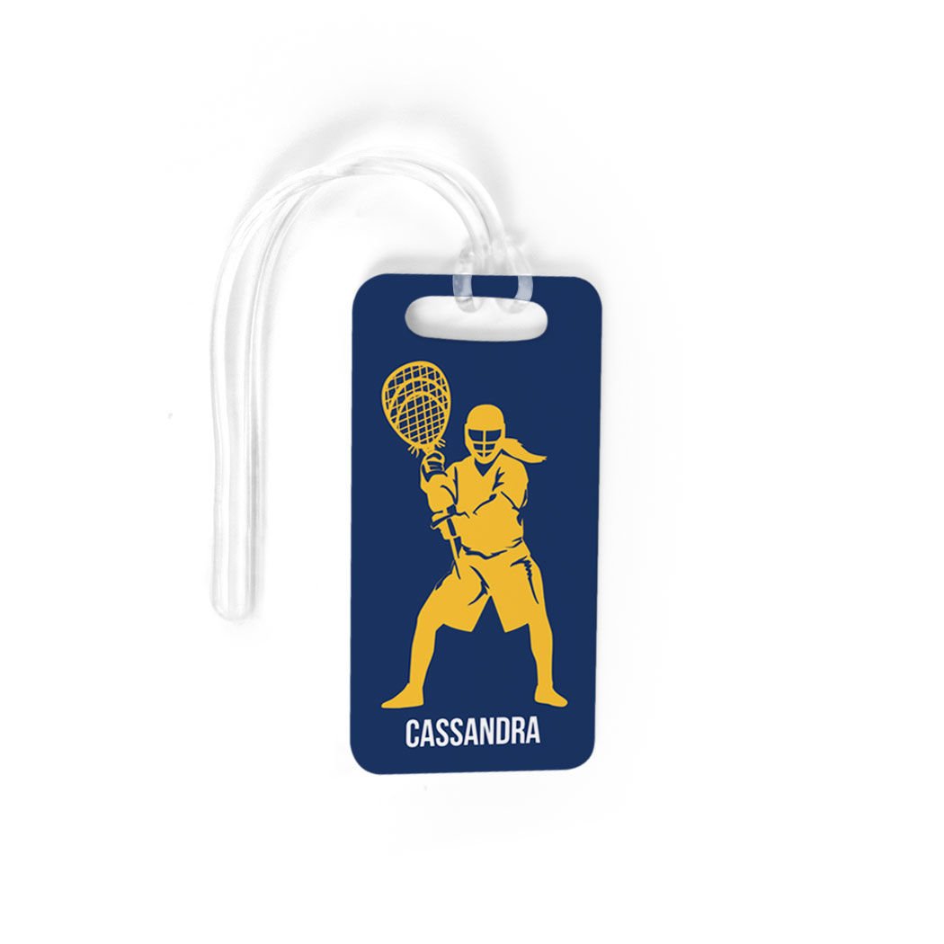 Personalized Girls Lacrosse Goalie Luggage Tag - Navy & Gold Small Lax Bag Tag with Standard Lines | Perfect for Travel, Sports Gear Identification & Team Spirit Accessories