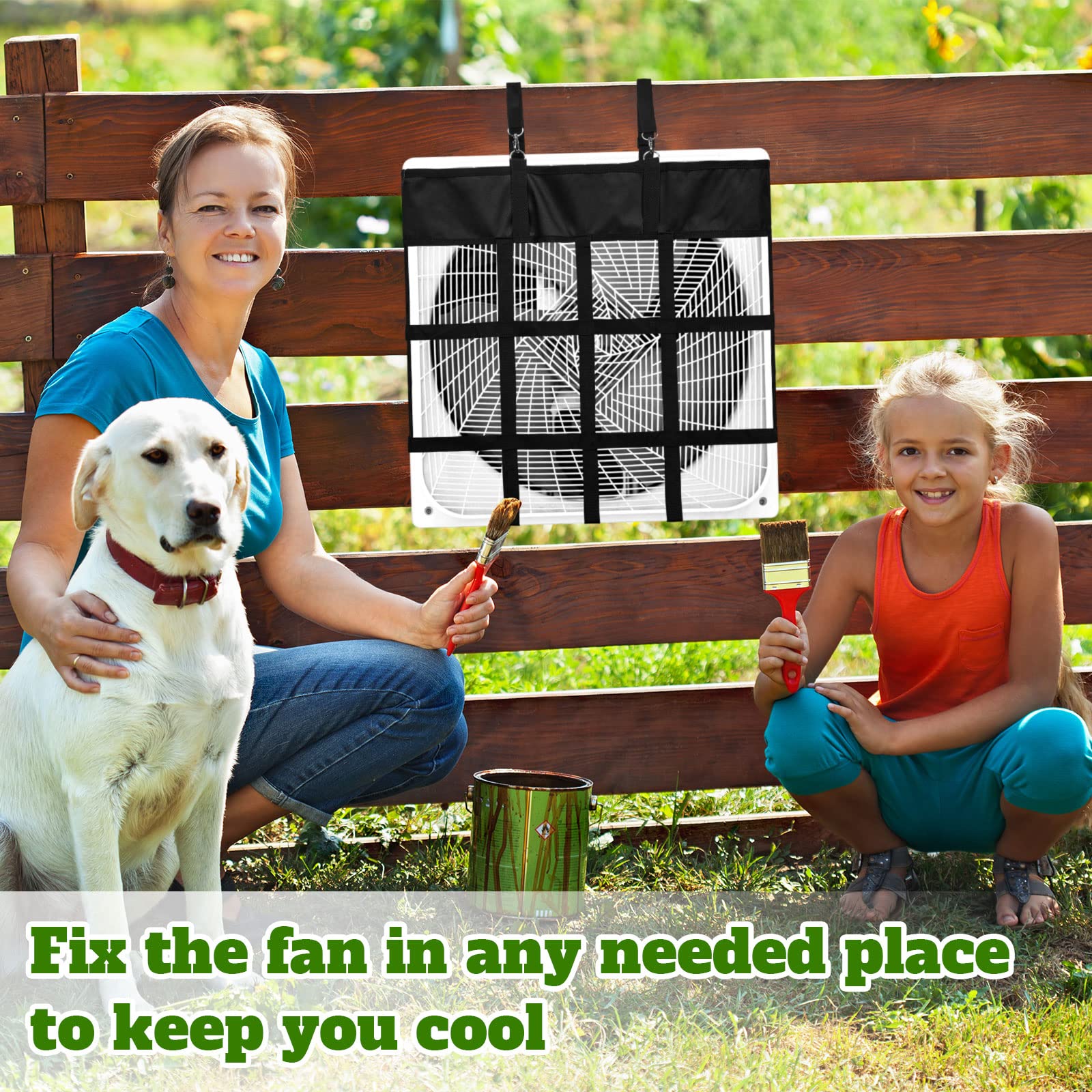 Tessco 2-Pack Black Nylon Box Fan Holder for Horse Stalls – Heavy Duty Hanging Web Hay Bag & Classic Fan Storage Solution | Perfect for Barn Cooling, Stable Ventilation & Farm Equipment Organization
