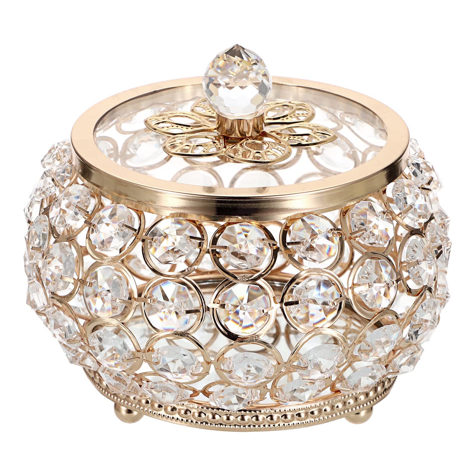 Hipiwe Crystal Jewelry Box with Glass Lid - Gold Mirrored Treasure Chest for Ring, Earrings & Necklace Storage - Elegant Decorative Keepsake Gift Box for Women & Girls - Perfect for Vanity, Dresser & Wedding Gift