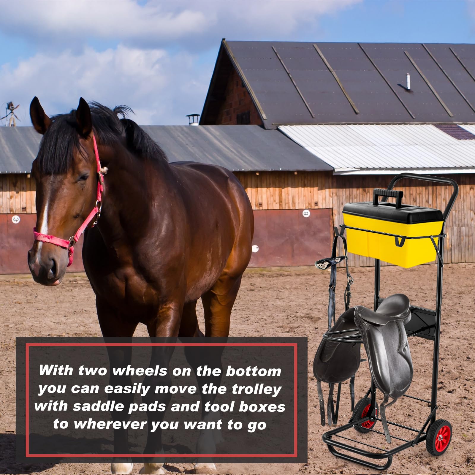 Heavy Duty Foldable Horse Saddle Cart with Wheels - 50