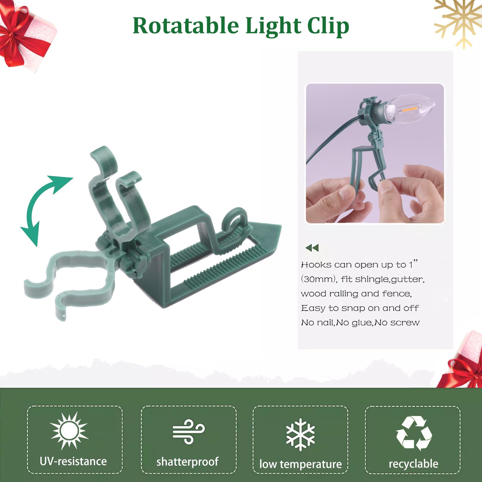 C9 Outdoor Christmas Lights - 66ft 100 LED String Lights with Quick Clips, Warm White Plug-in Connectable Holiday Lights for Roof, Gutter, House Decoration - Perfect for Xmas, Patio, Garden & Yard Decor