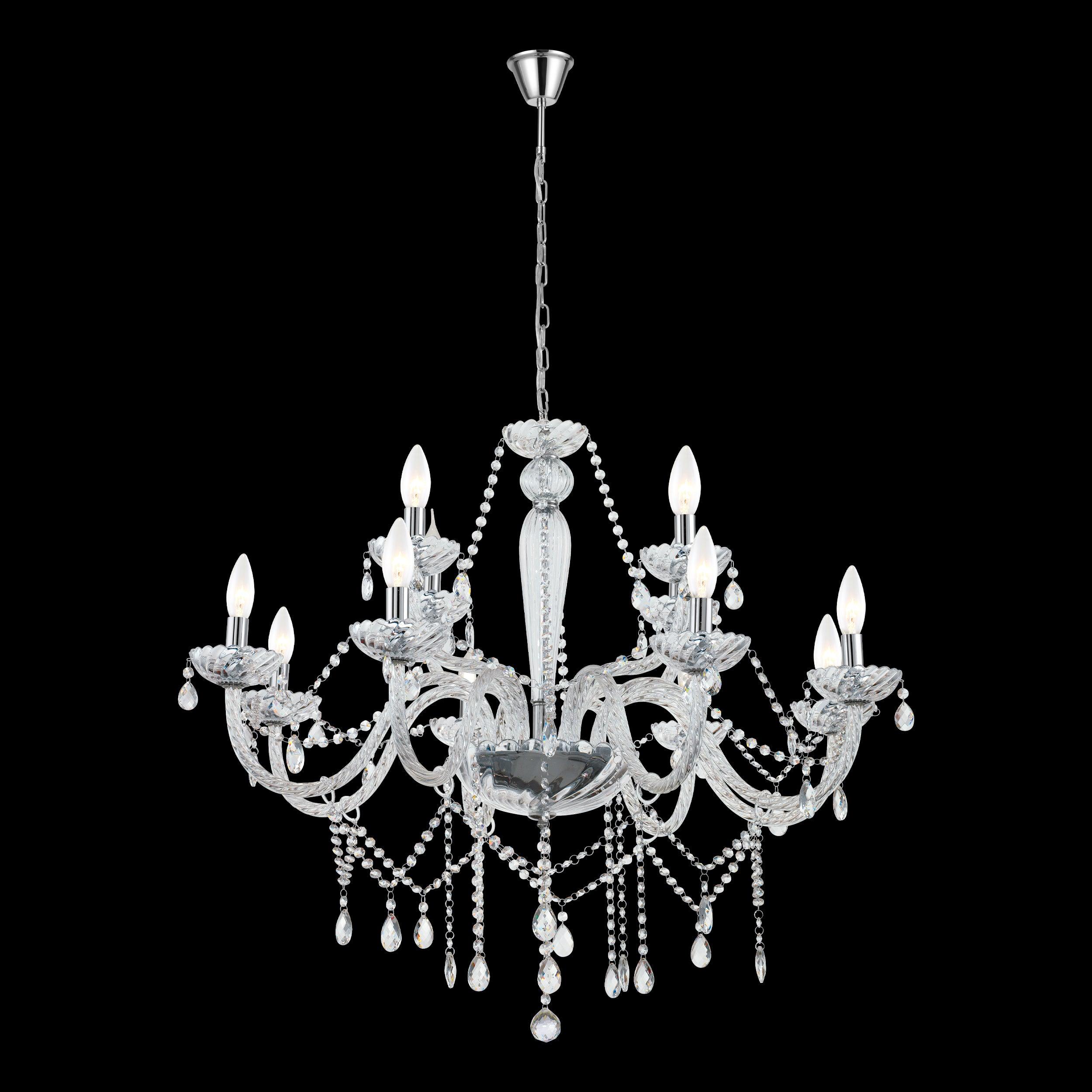 Eglo Basilano 12-Light Chrome Chandelier with Clear Glass Shades - Modern Dining Room Lighting Fixture for Kitchen Island, Foyer & Bedroom