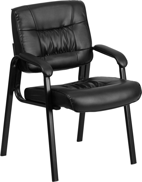 Premium FLASH Haeger Leather Executive Office Chair - Black Metal Frame Reception Seating for Professional Workspaces & Conference Rooms
