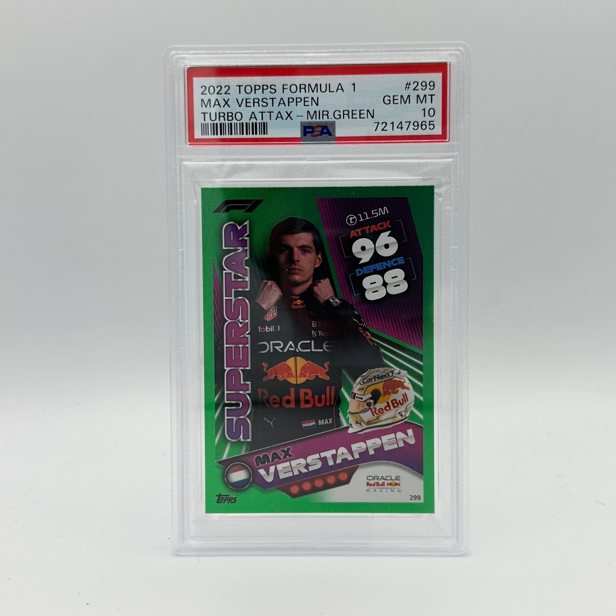 PSA 10 Graded Max Verstappen #299 Superstar Mirror Green 413/500 - Limited Edition Racing Card for Collectors & F1 Fans - Perfect for Display, Trading, and Investment