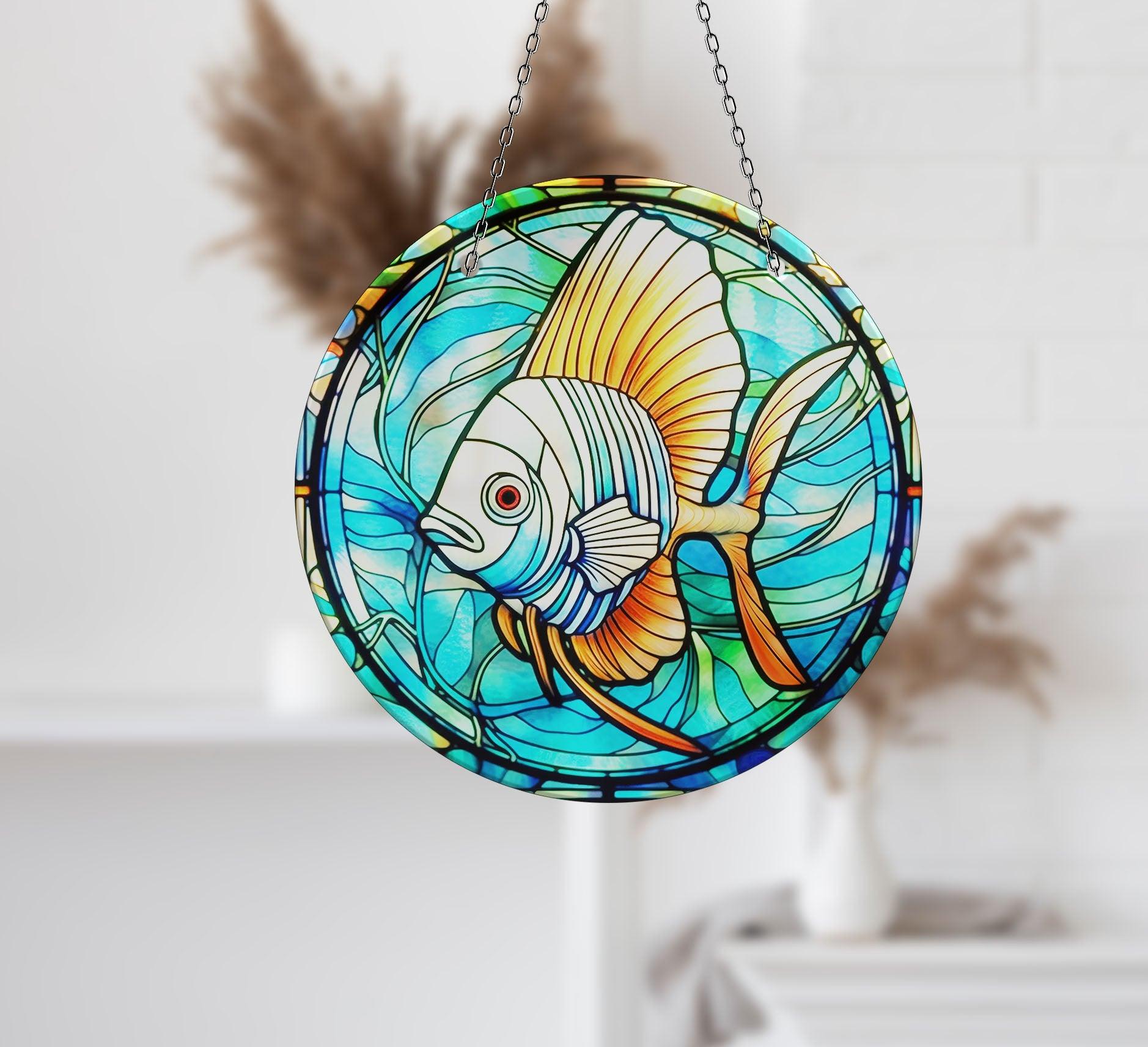 Blue Big Fish Suncatcher - Handmade Glass Window Decor for Home & Garden - Perfect for Windows, Doors, and Outdoor Spaces