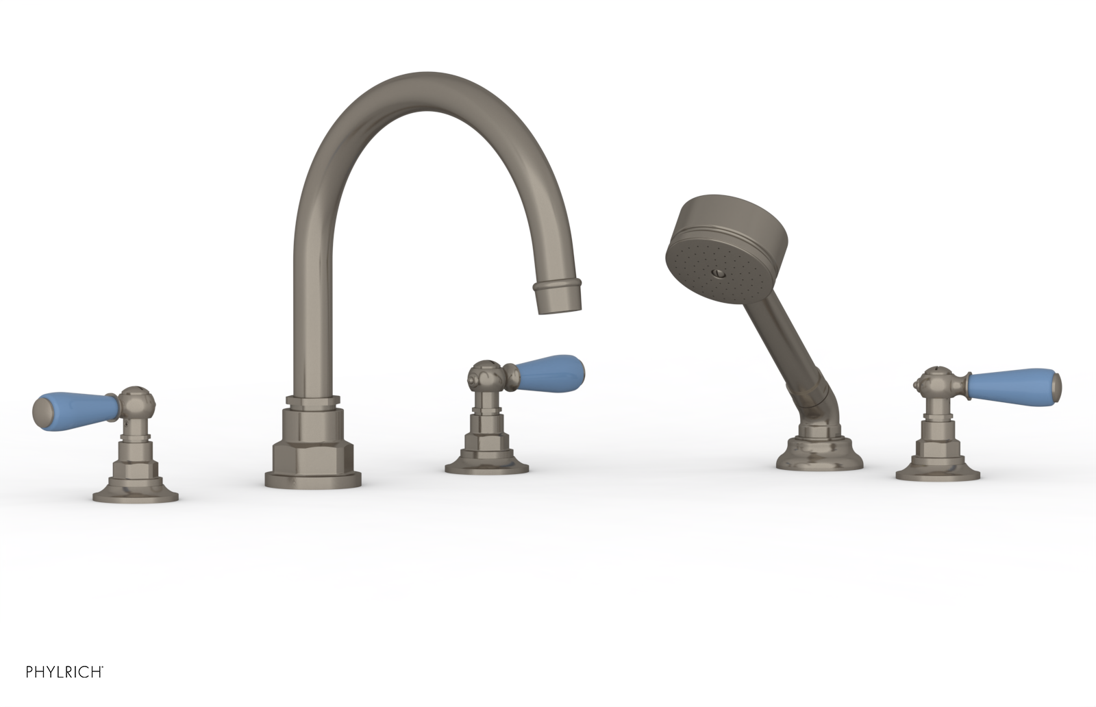 Jamestown Deck Tub Set with Hand Shower - Lever Handles & Light Blue Accents - 165