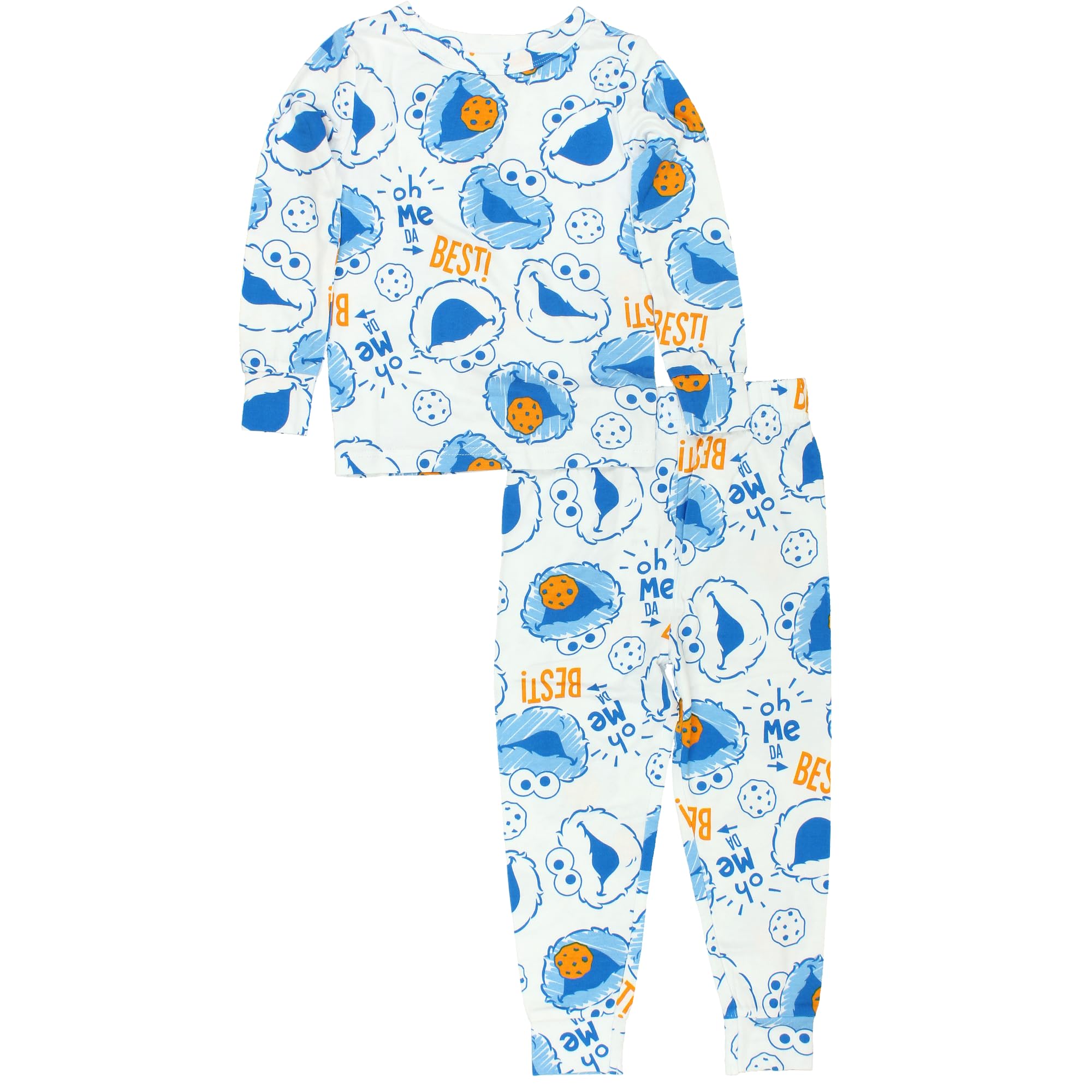 Sesame Street Cookie Monster Toddler Boys Long Sleeve Viscose Pajama Set - Soft & Comfortable Sleepwear for Kids, Perfect for Bedtime & Lounging