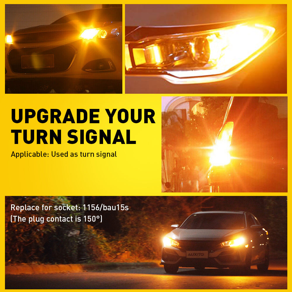 Amber Yellow LED Turn Signal Light Bulbs 7057/Bau15s - CANBUS Error Free with Built-in Load Resistor - Perfect for Car, Truck, Motorcycle & Off-Road Vehicle Lighting Upgrades