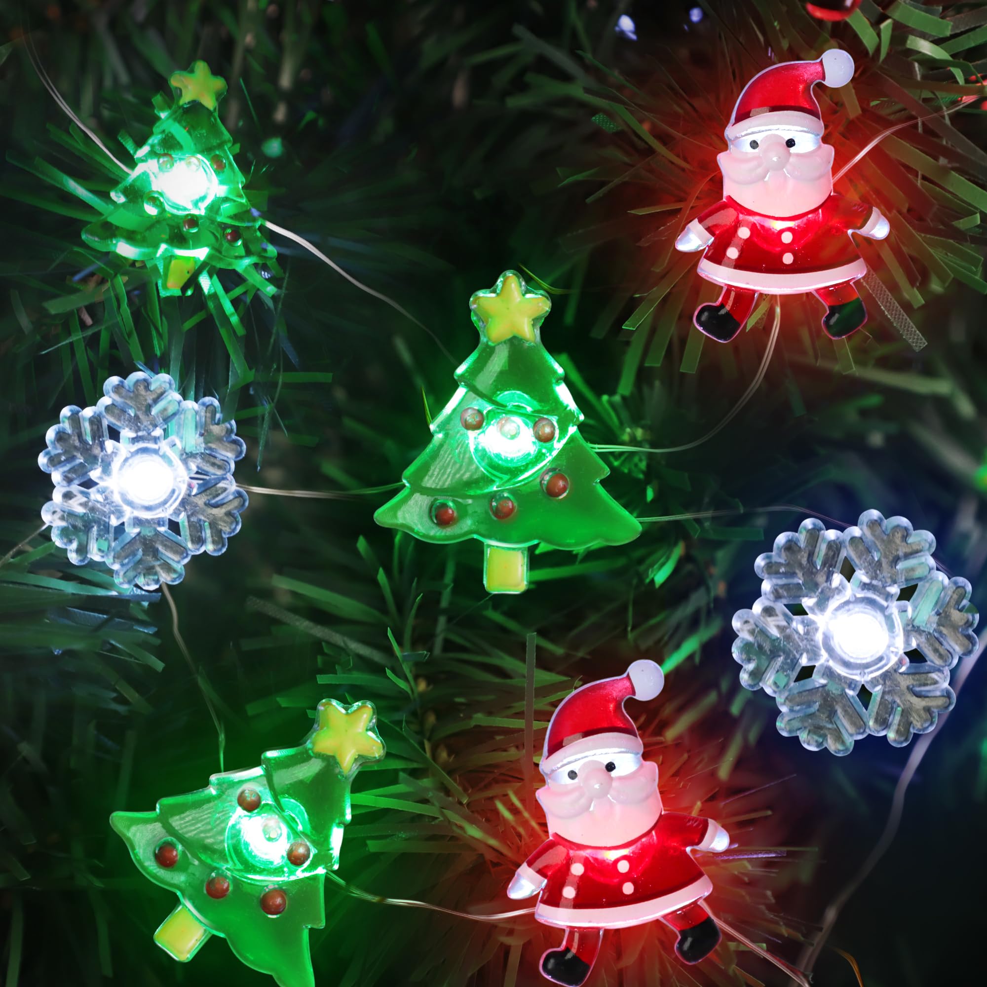 30 LED Battery Operated Christmas String Lights - 10FT Waterproof Fairy Lights with 8 Lighting Modes for Indoor Outdoor Holiday Decor - Perfect for Christmas Tree, Santa, Snowflake Decorations, Home Parties, Garden and Window Displays
