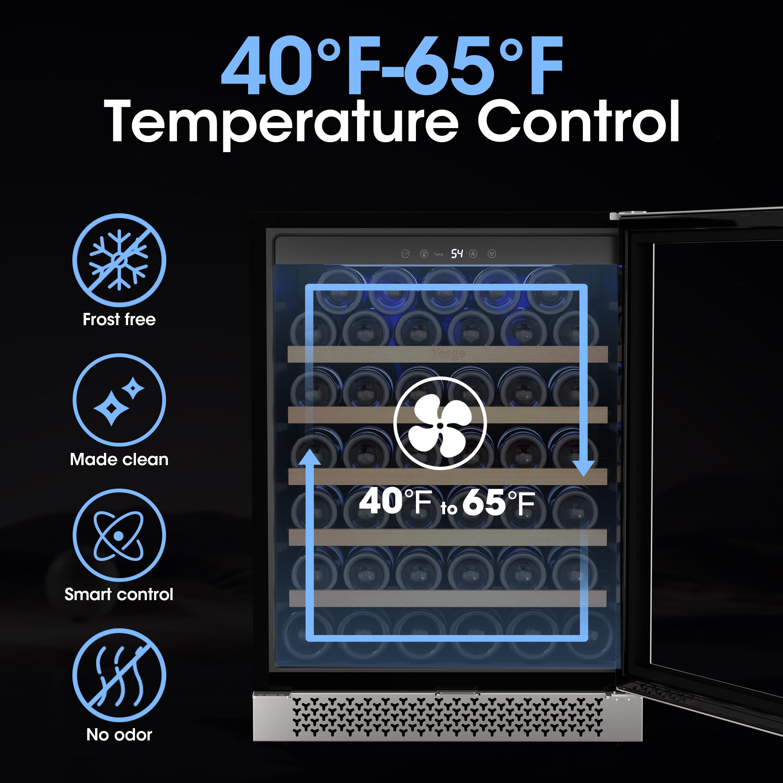 24 Inch Wine Cooler Refrigerator - 52 Bottle Capacity, Upgraded Compressor for Consistent Temperature, Low Noise & Fast Cooling, No Fog Design - Perfect for Home Bars, Restaurants, and Wine Cellars